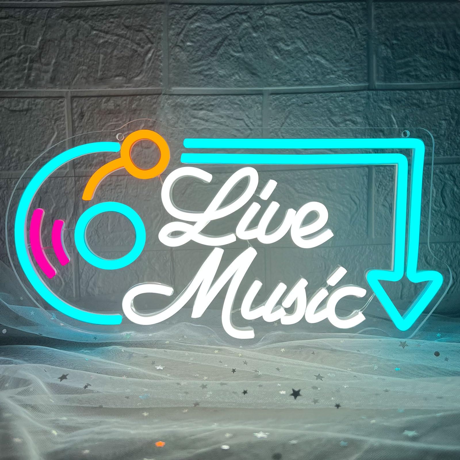 Nen Sign Live Music Neon Sign, Dimmable LED Light for Wall Decor, Handcrafted Music Studio/Bar Decor, Model NHD2308111, Color: Live Music