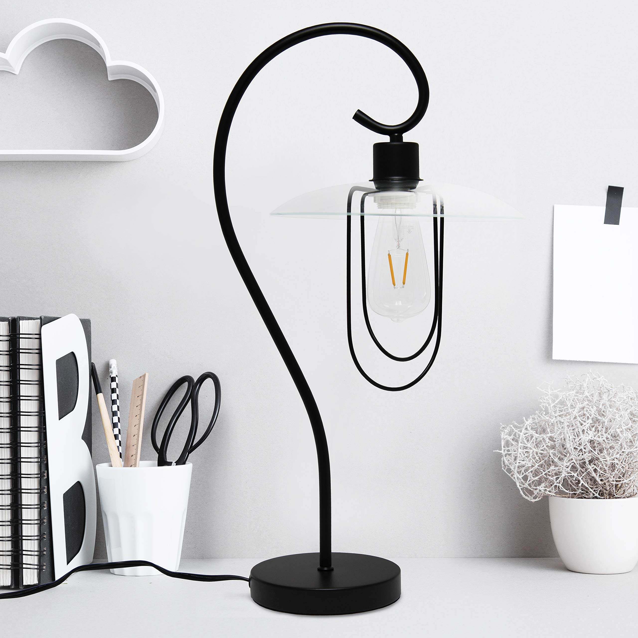 Simple Designs LT1086-BLK Modern Metal Table Lamp, Iron, Black