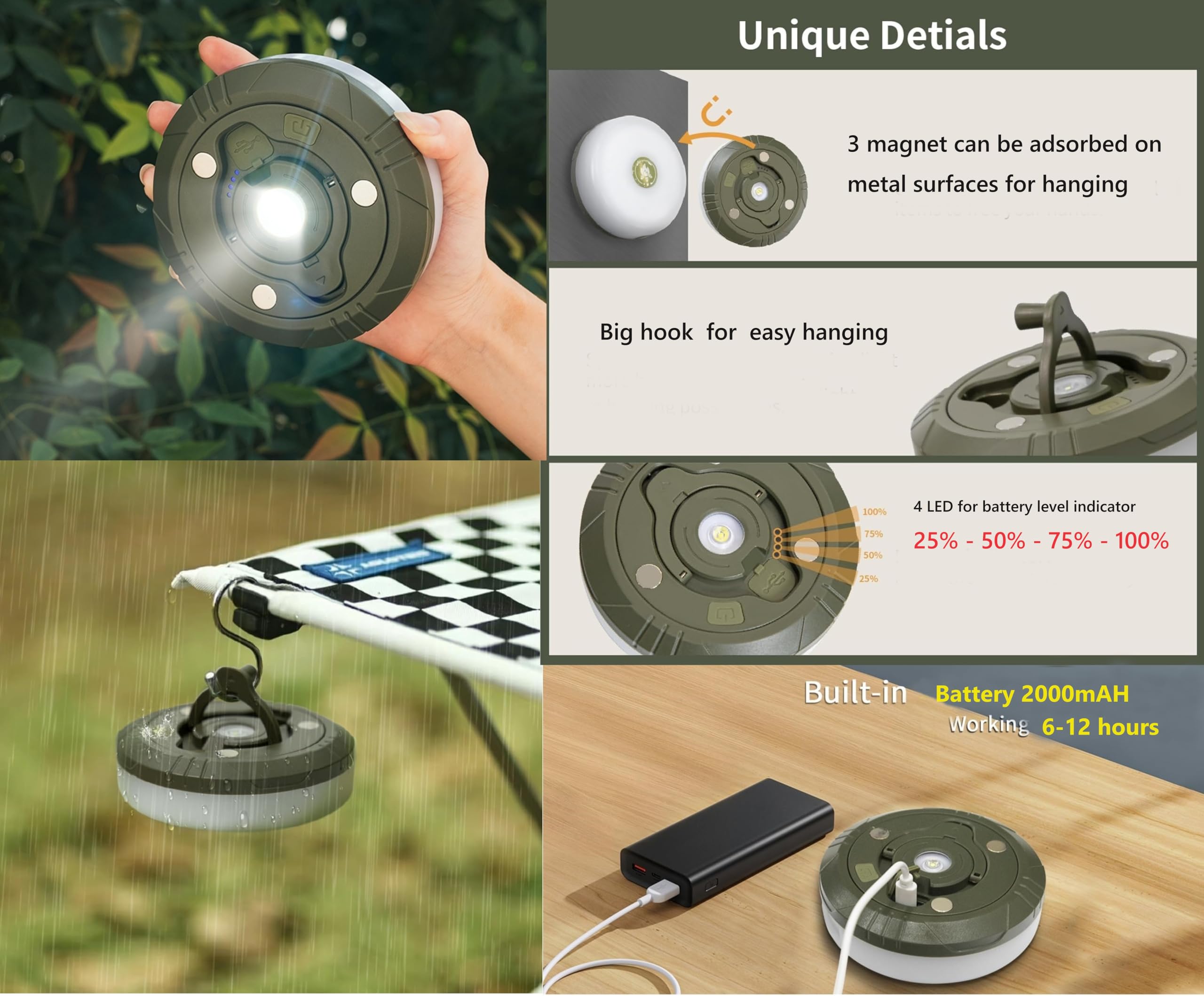 Camping String Lights,Camping Essentials Gear 32.8Ft Lamp Lights Waterproof, 4 In 1 Outdoor String Lights With 8 Modes For Awn T