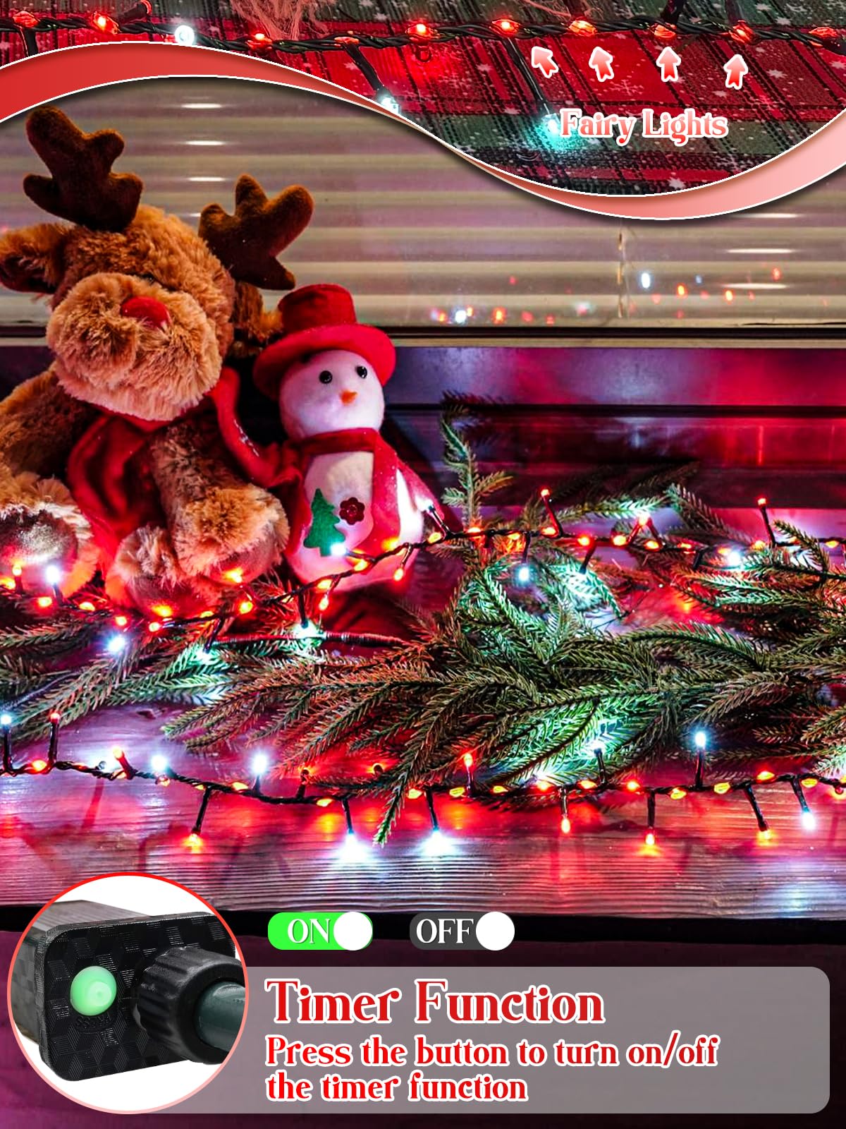 BOSSERN 800 LED Christmas Cluster Lights, Waterproof Twinkling Fairy Lights, Red and White, 15 Modes & Timer, Model GP-SW240DC0375-IP44