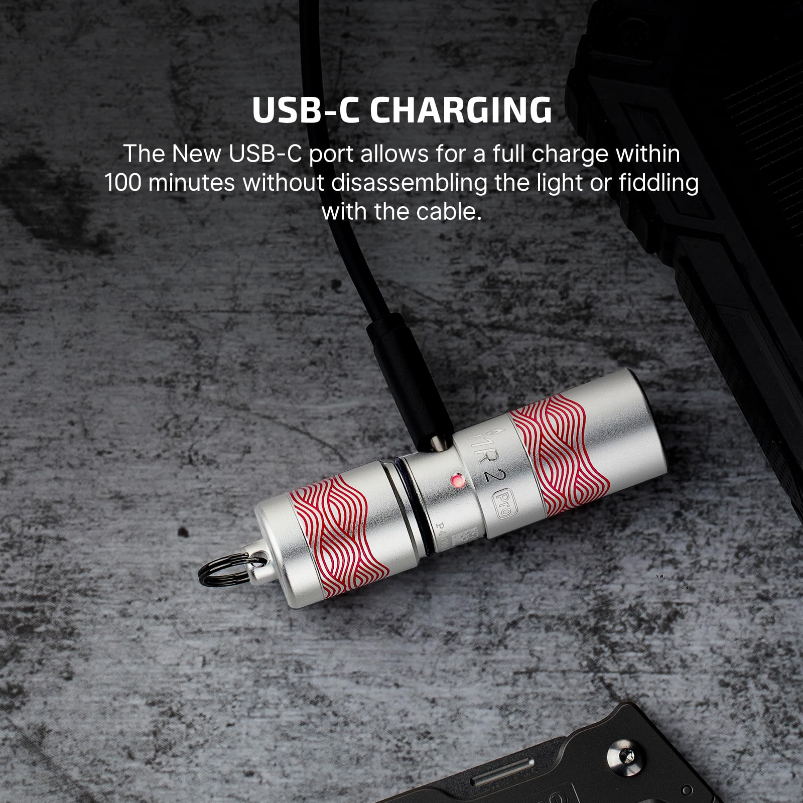 OLIGHT I1R 2 Pro EDC Keychain Flashlight 180 Lumens Rechargeable Type-C USB Silver-Flow