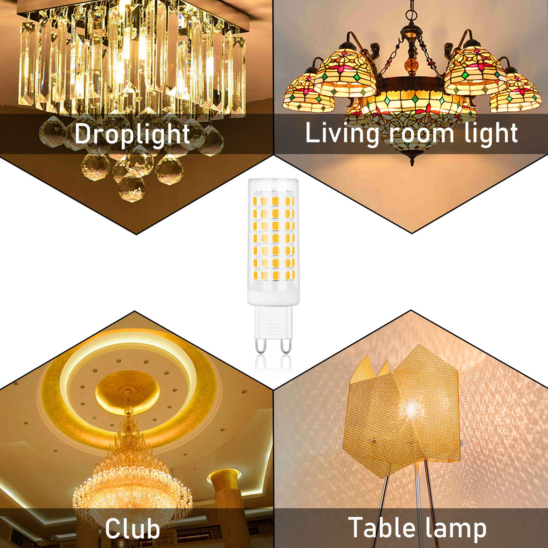 comzler G9 LED Bulb 6W Soft White 3000K, 60W Halogen Equivalent, Ceramic Base, Non-dimmable, Pack of 6