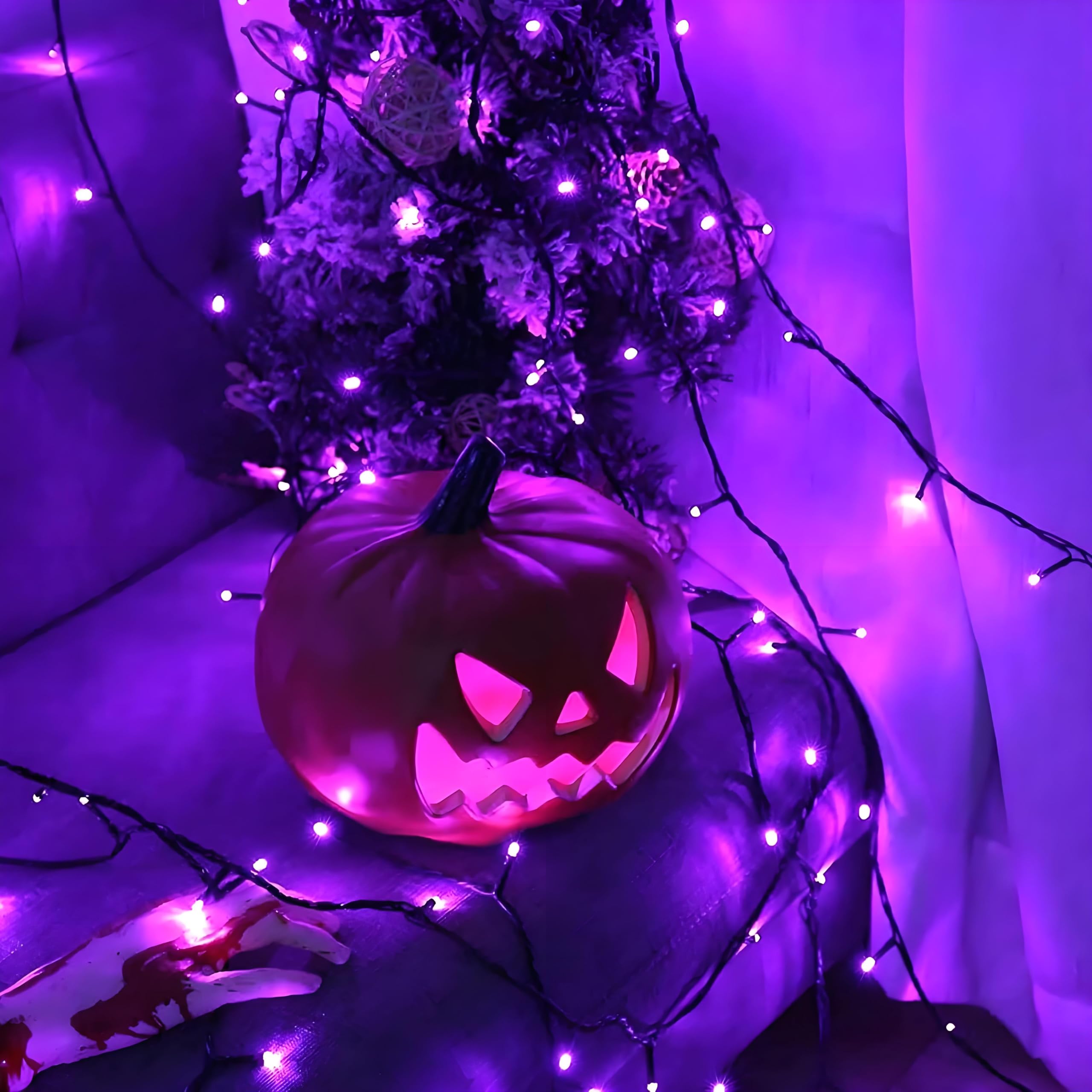 YIQU 200 LED Purple Halloween String Lights, 82FT, 8 Lighting Modes, Indoor/Outdoor Decorations for Parties, Gardens, and Bedrooms
