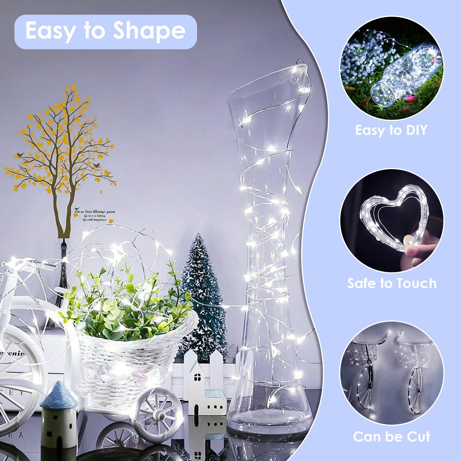BHCLIGHT 66Ft 200 LED Fairy Lights, Waterproof Copper Wire String Lights, 8 Modes, Cool White, Model MLS-D4.5V1.35WUC-O