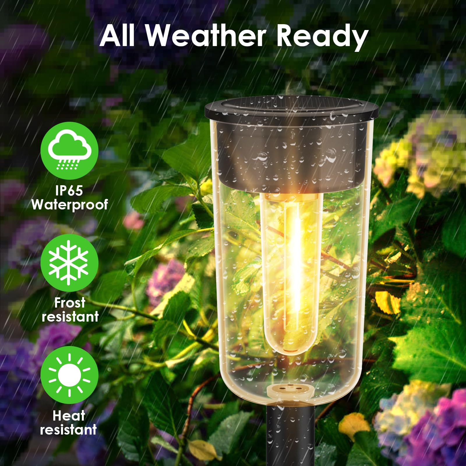 Qualdout Solar Pathway Lights 8 Pack, IP65 Waterproof Outdoor Lighting, Black, Model LT-225S8-SD