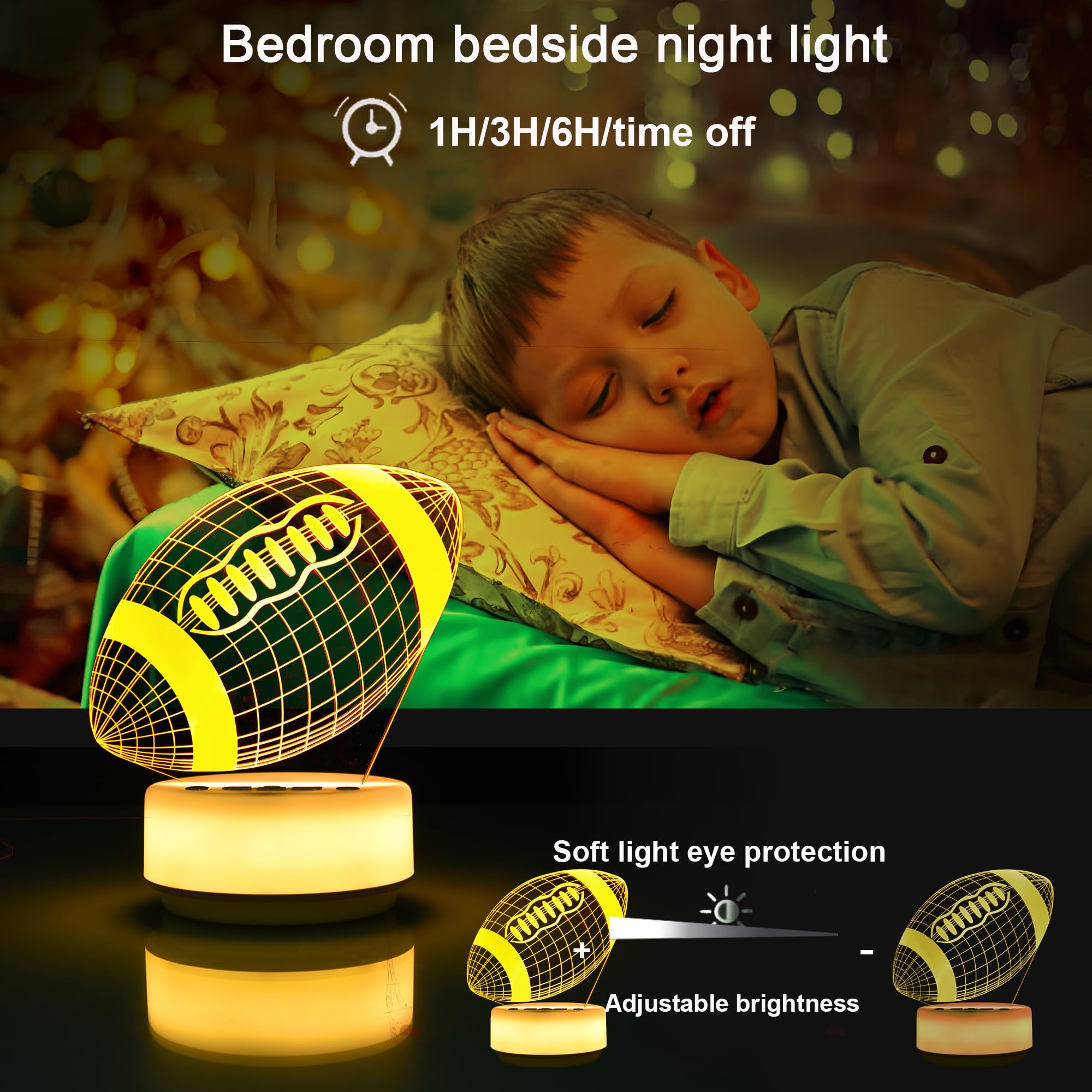 Football Night Light for Boys, 3D Illusion Led Lamp 14 Colors Bedroom Sports Decor Lamp with Remote Control /Buttons +Timer +Dim