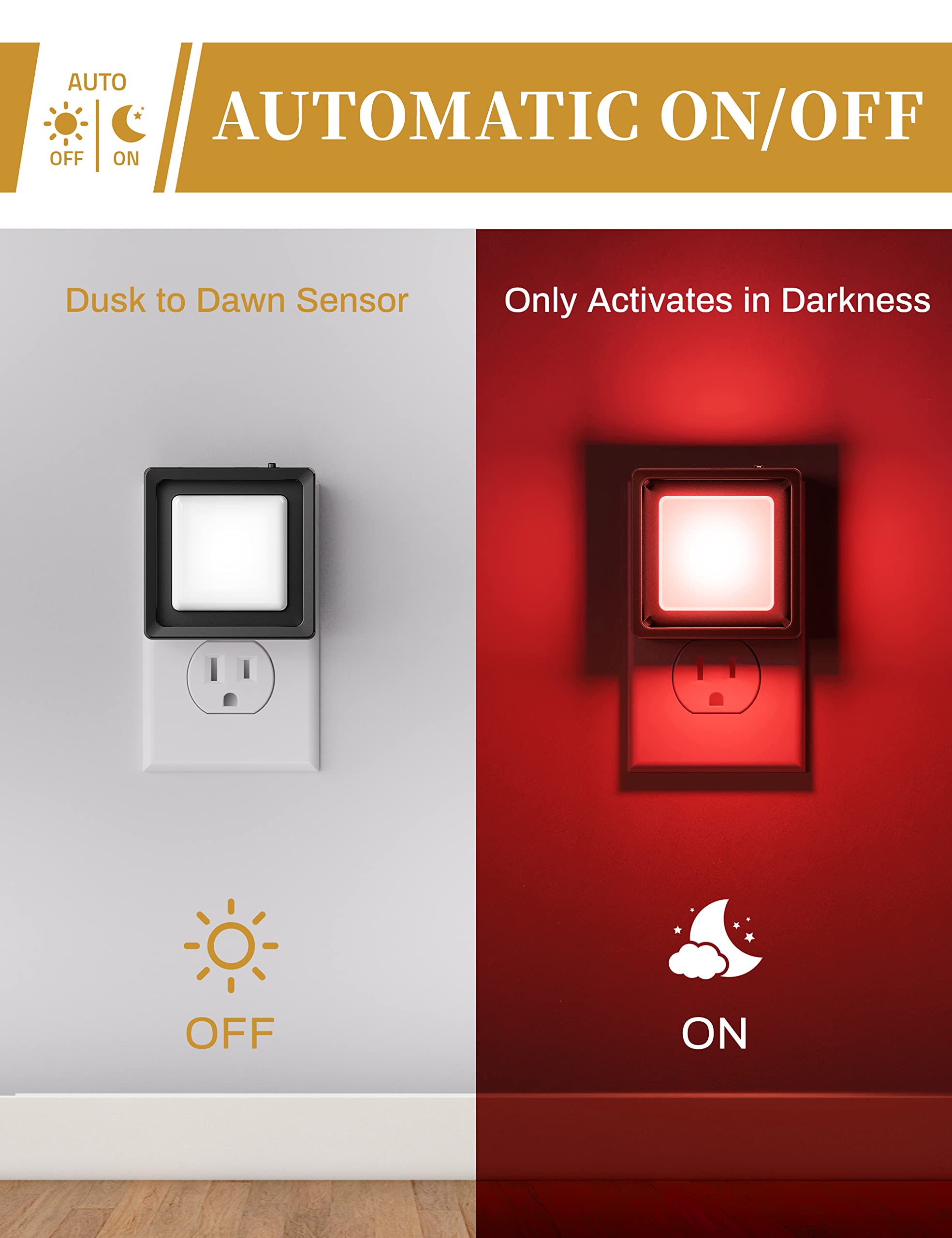 DORESshop Red Night Light, LED Adjustable Brightness, Dusk to Dawn Sensor, 2 Pack, Plug Into Wall, Plastic