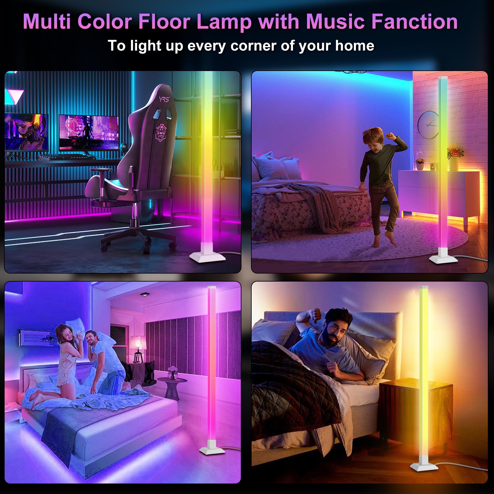 Supernight Icrgb Floor Lamp Dimmable, Led Lights 16 Million Colors For Bedroom With Remote, Diy Corner Lights For Gaming Room Wi