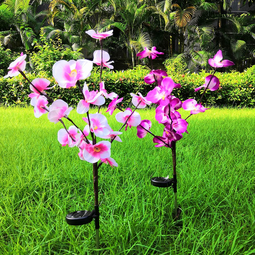 EpicGadget Solar Orchid Flower Light, 2 Pack, Warm White, Plastic, Outdoor Decorative Stake for Garden, Pathway, and Parties