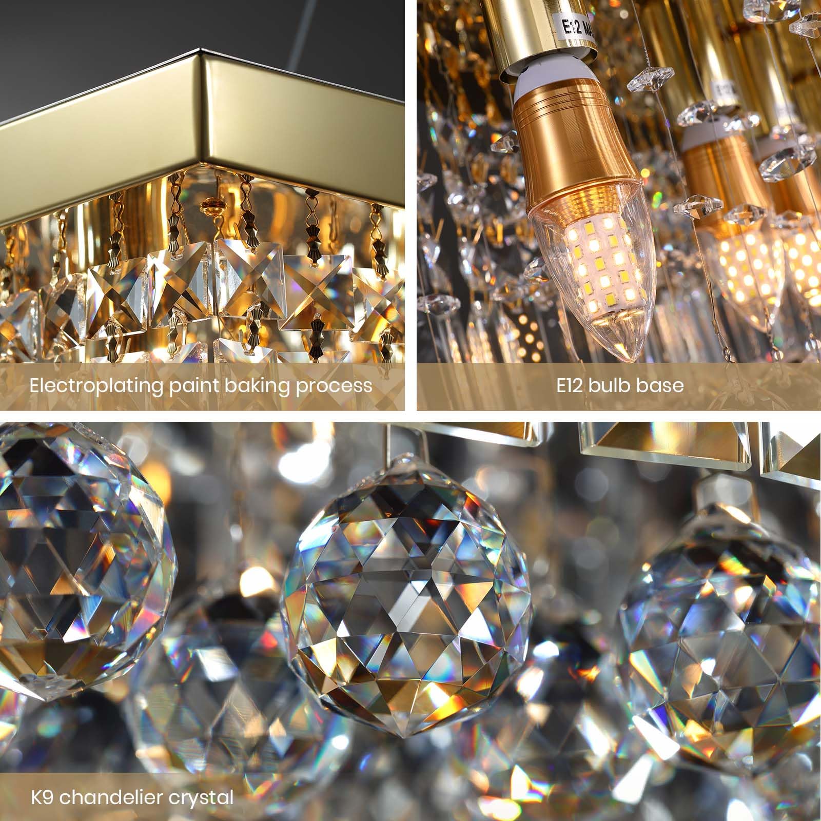 7Pm Modern Gold Crystal Chandelier Rectangle Chandeliers For Dining Room Rectangular Pendant Lighting Fixture For Kitchen Island