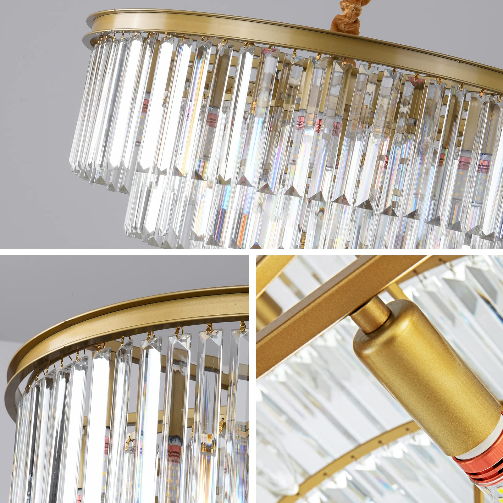 Laiuetai Gold Modern Crystal Chandelier  4-Tier Round Flush Mount Ceiling Light Fixtures Height Adjustable Pendant Lighting For Dining Room Living Room Bedroom Kitchen Hotel Foyer