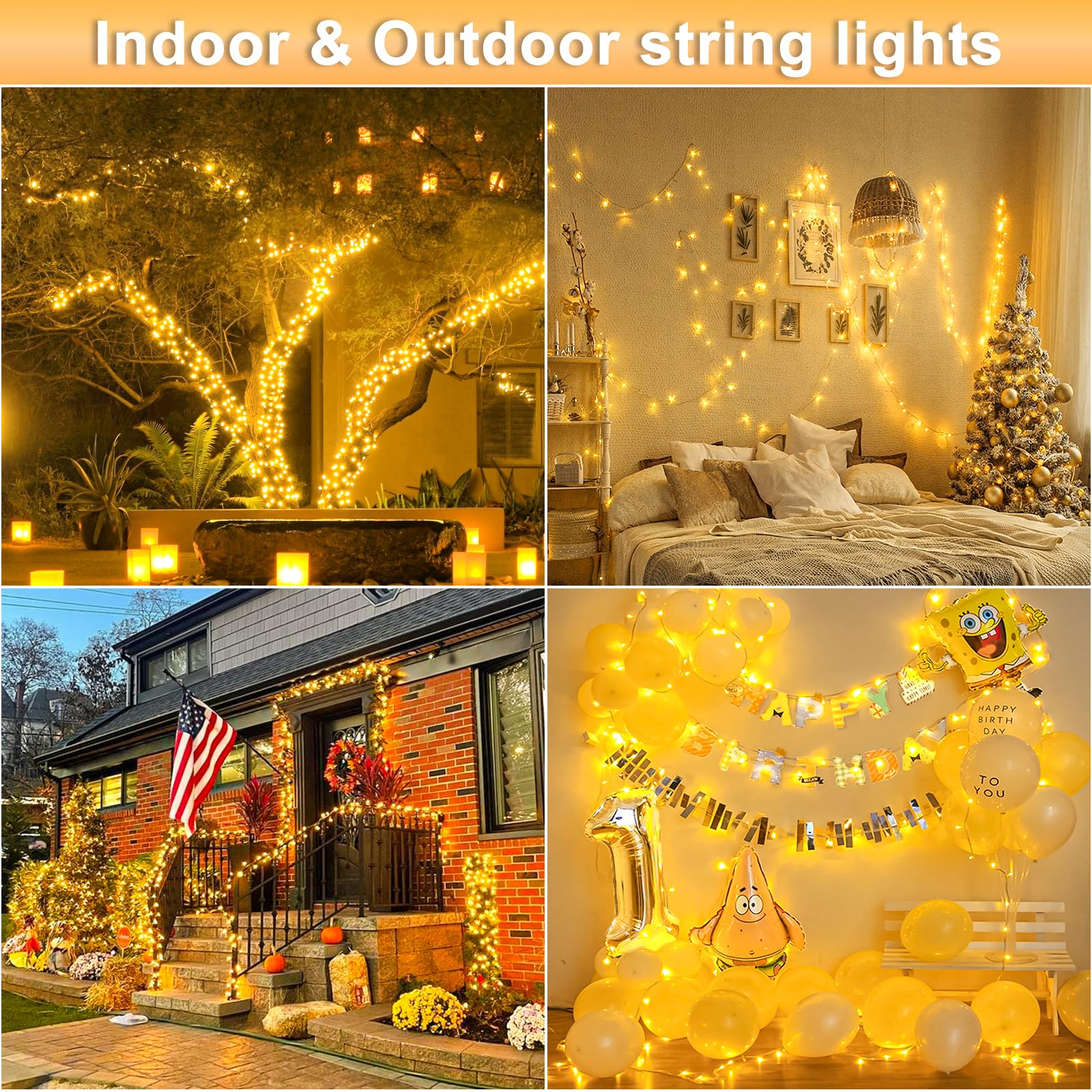 197Ft 600 Led Christmas Lights Outdoor  Warm White Christmas Lights Indoor 8 Modes Clear Wire  Plug In Twinkle Fairy String Light For Outside Bedroom Wedding Xmas Tree Party Decorations
