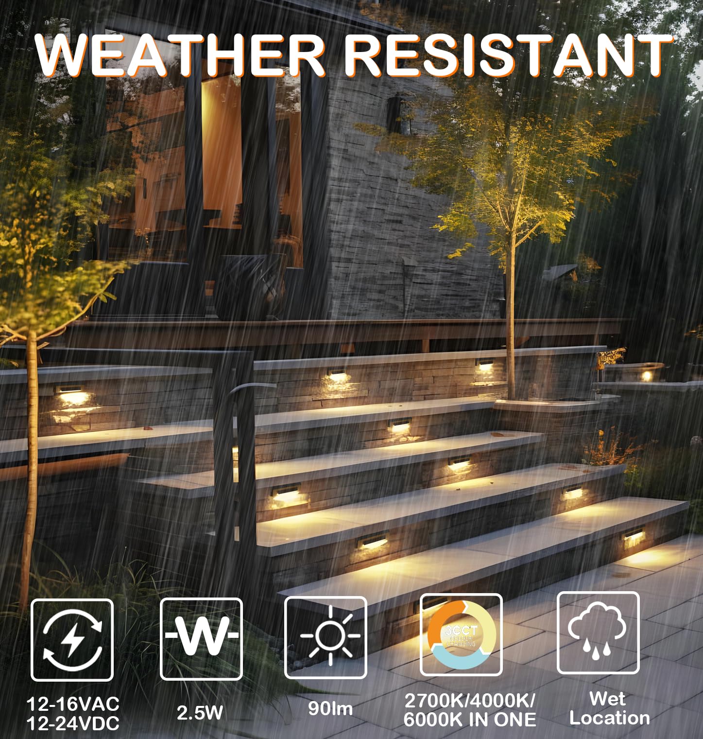 CLOUDY BAY Low Voltage LED Step Lights [6 Pack], 2.5W, Outdoor Accent Lighting, White, Aluminum, Wet Location