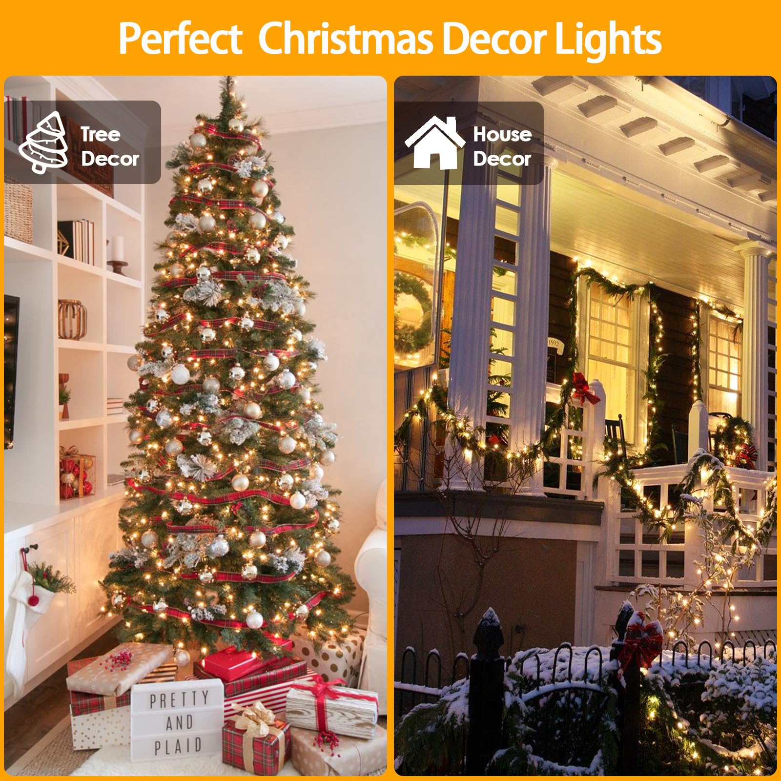 SANJICHA LED String Lights 200 LED Warm White 66FT 2-Pack Waterproof with Timer & Memory Function, 8 Lighting Modes