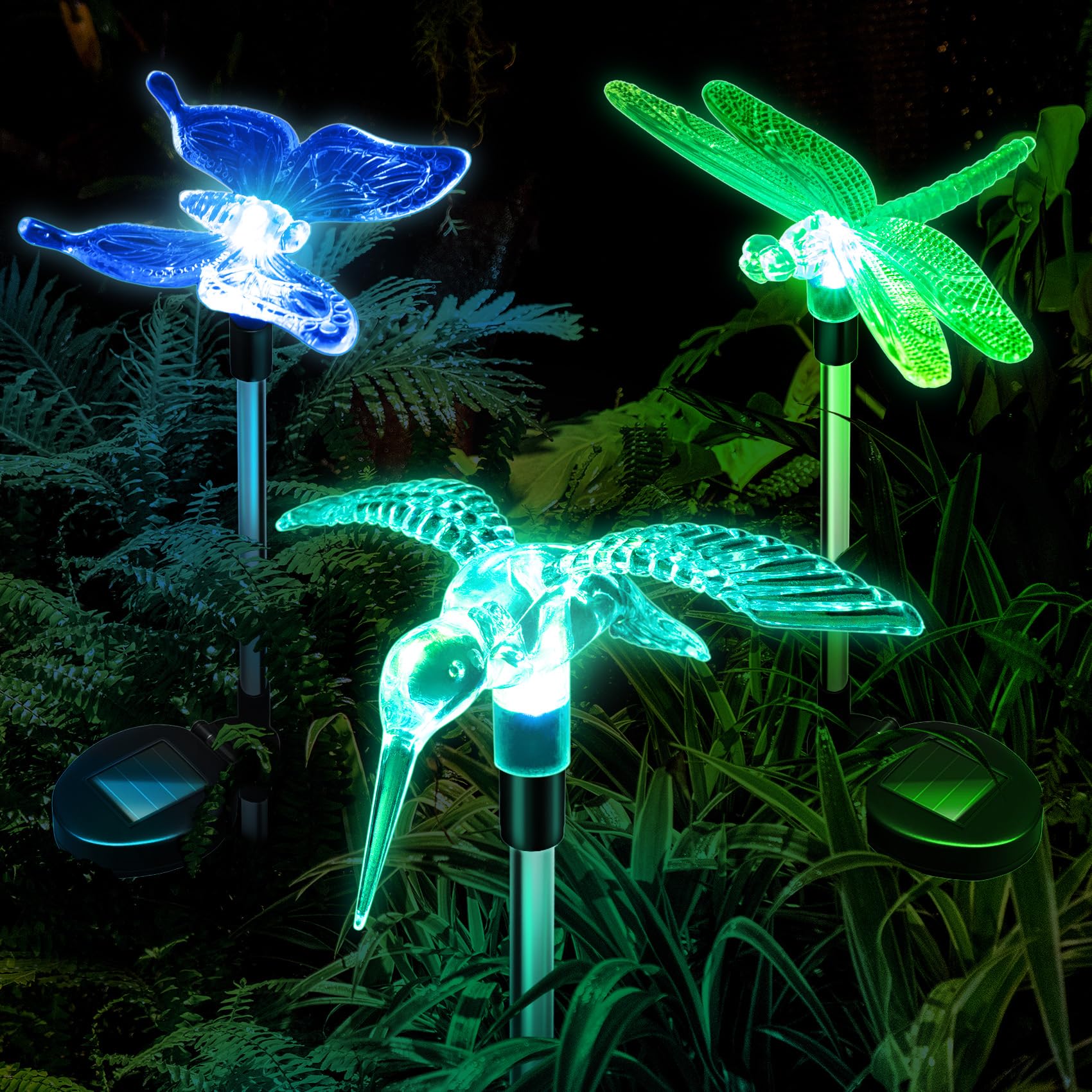 Anordsem Solar Garden Lights - 3 Pack Waterproof PVC Insect Stake Light Heads - Multicolor LED for Yard Decoration