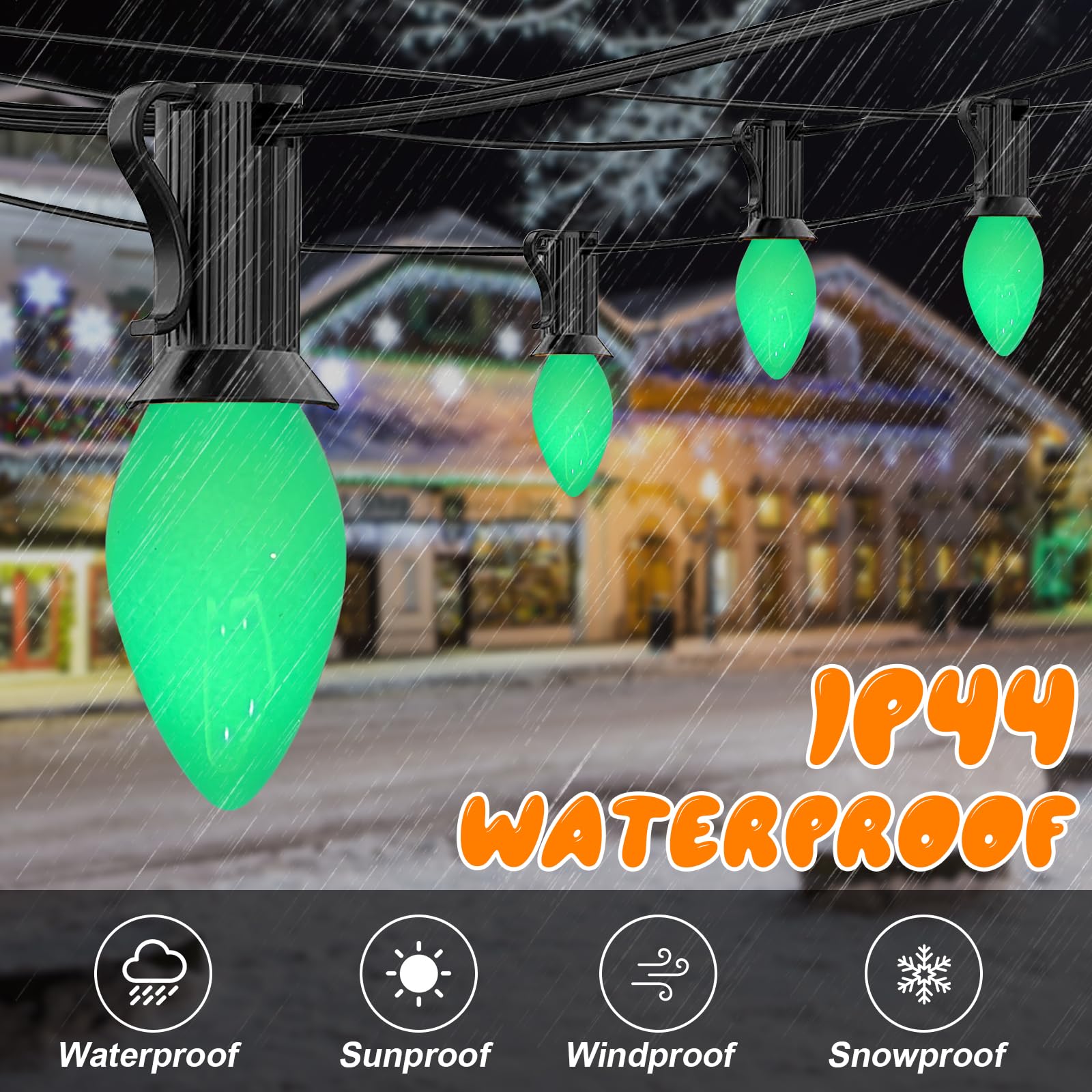 GOOTHY C7 LED Replacement Christmas Light Bulb, Green, E12 Base, Dimmable, 0.6W, 25 Pack for Outdoor String Lights and Chandeliers