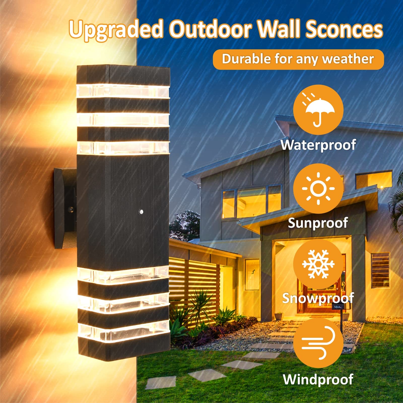 DARIISI Dusk to Dawn Outdoor Wall Lights 2 Pack, Waterproof Black Aluminum Fixtures for Porch, Garage, Patio - Model XSJ-221003
