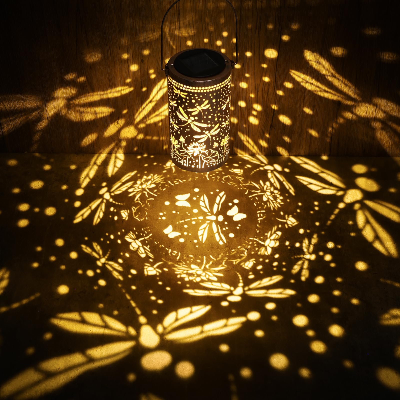 Fabuday Dragonfly Lotus Solar Lantern, Waterproof Hanging LED Light for Garden, Bronze, Model FD-152