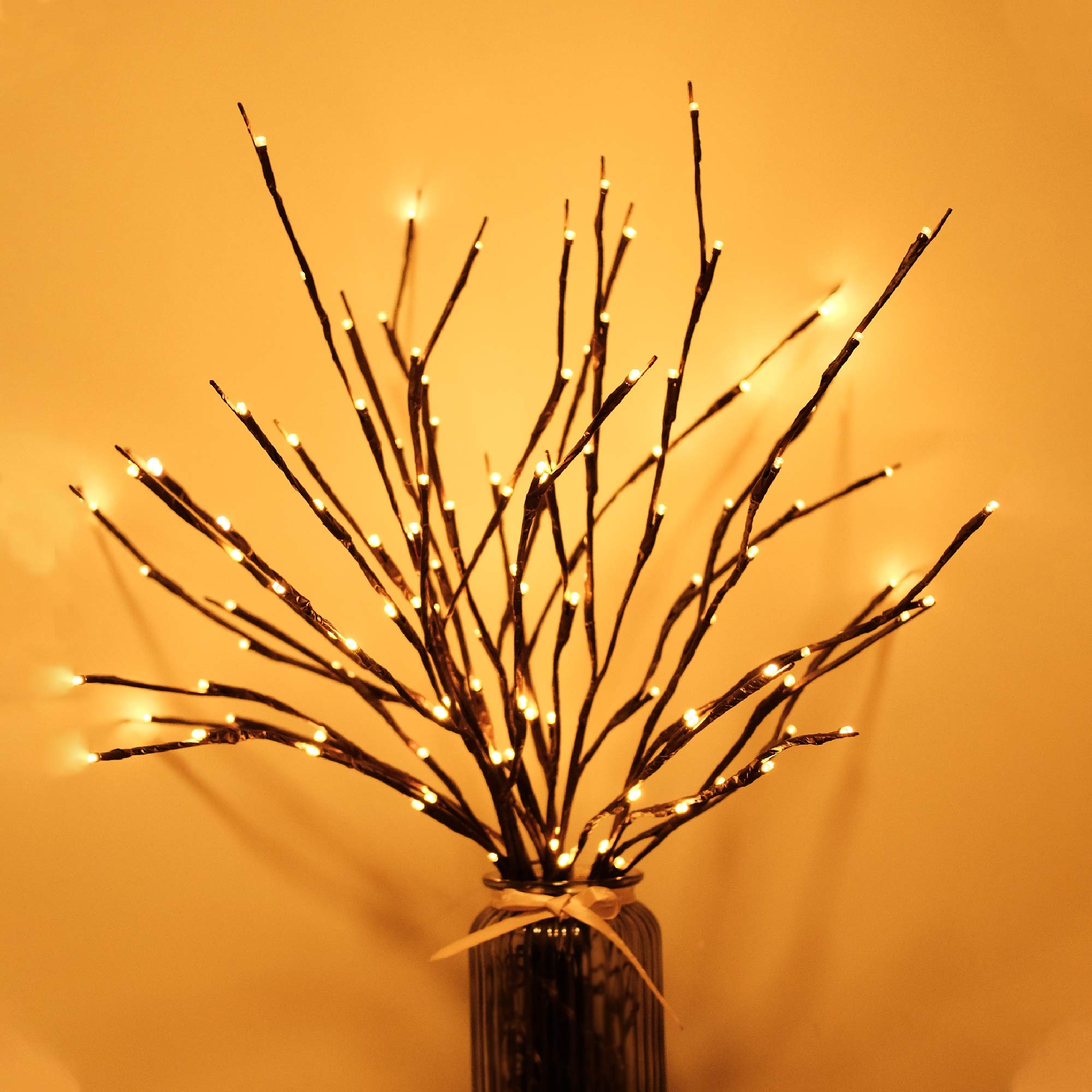 MENCH Branch Lights, 6 Pcs Twig Light, USB & Battery Powered, 8 Flashing Modes, Warm White, Model BL06WW