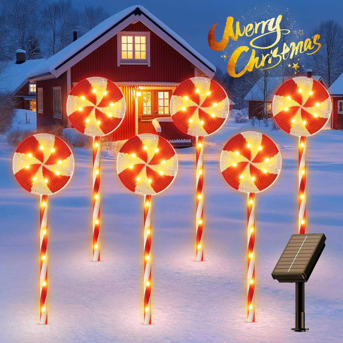 Christmas Decorations Outdoor, 6 Pack 24'' Large Lollipop Candy Cane Christmas Decorations Outdoor With 84 Brighter Led & 10 Lig