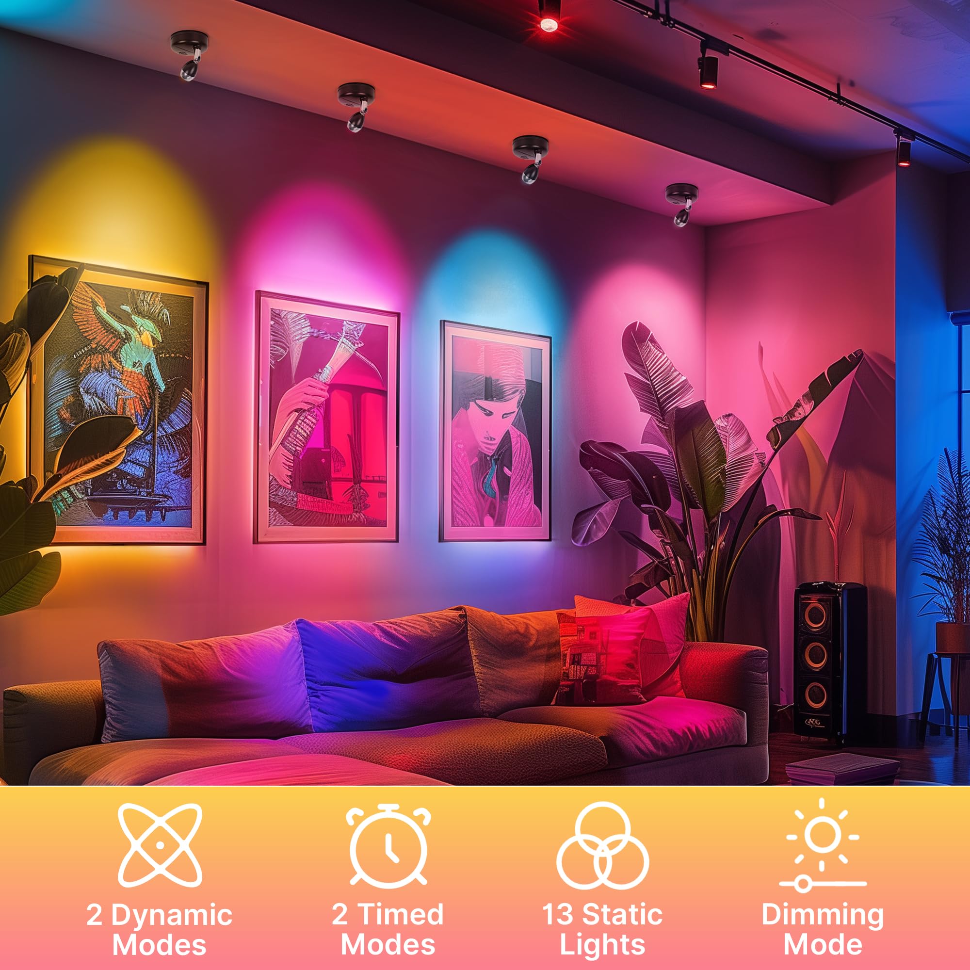 Destlife Wireless Rgbw Spot Lights Indoor Decor, 4 Pack Floor Uplighting Indoor, 13 Color Changing Tree Light, Picture Light Wit