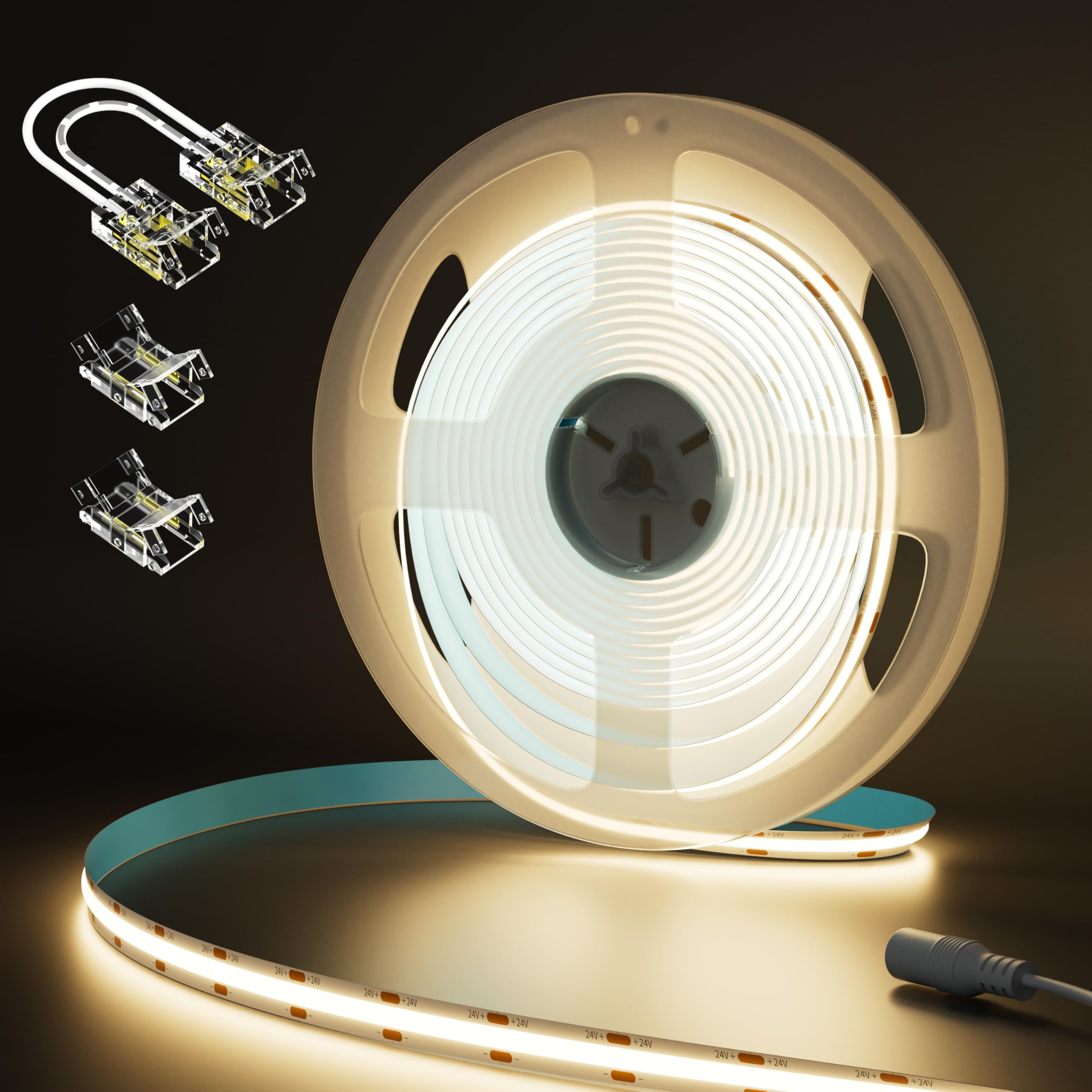 Miwise Cob Led Strip 20Ft/6.1M Cri 90+ Warm White 3000K High Lumen Super Bright Flexible Dc24V Led Tape Light For Cabinet Home Office Diy Lighting Projects(Adapter & Controller Not Included)