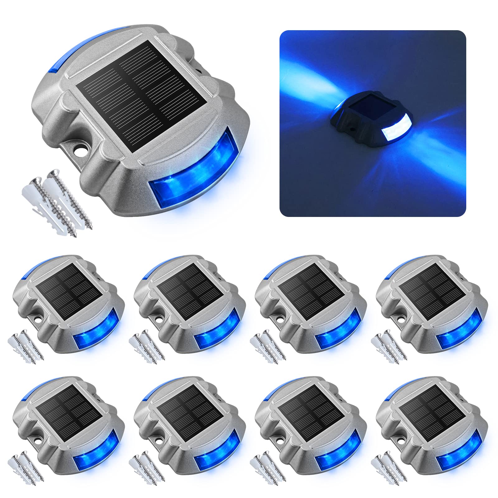 VOLISUN Solar Deck Lights, 8-Pack LED Waterproof Outdoor Step Lights, Blue, IP67 for Driveway, Sidewalk, Garden Pathway