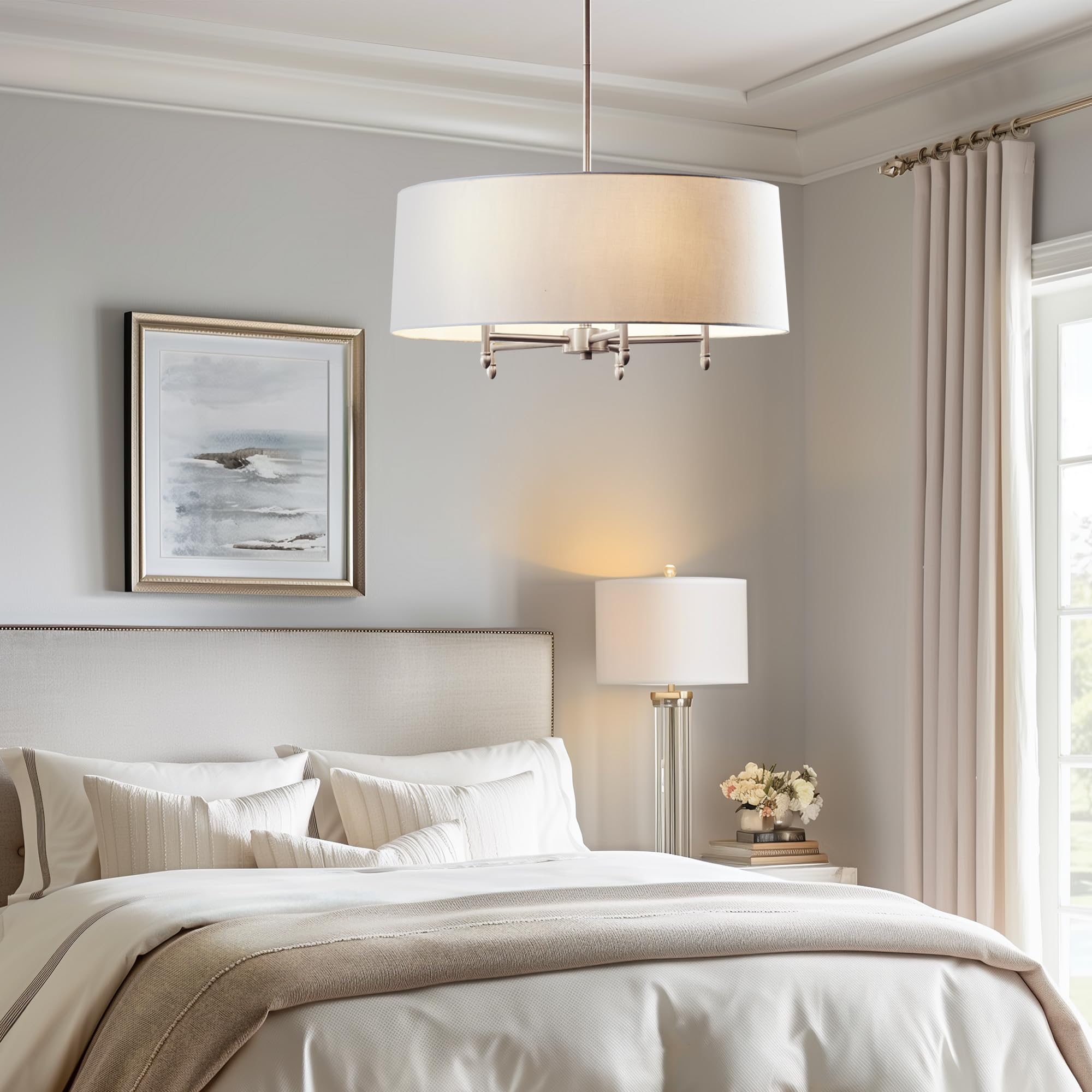 Hampton Hill 5-Light Presidio Chandelier, Modern Design For Dining Room, Adjustable Height, 24 W, Silver/White, Model Mps150-0107