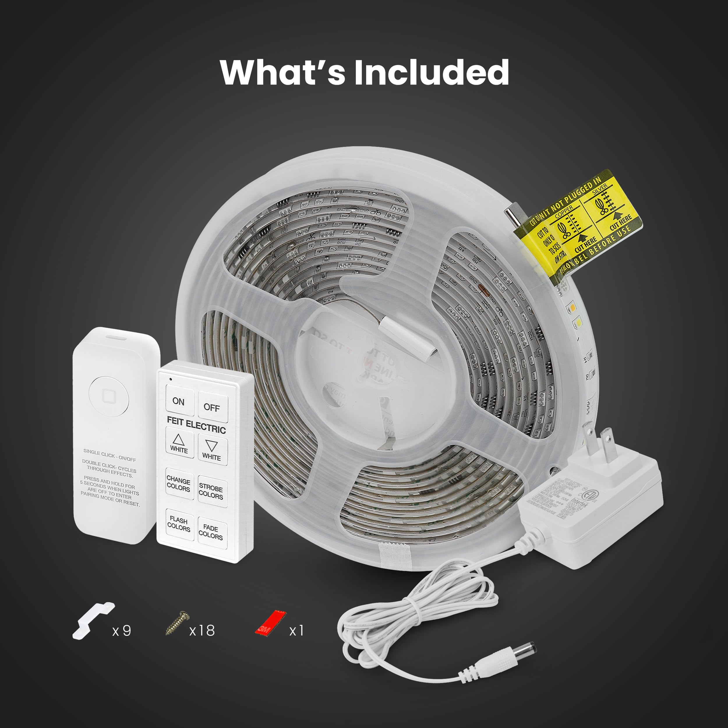 Feit Electric Smart Light Strip 16Ft, Ultrathin Rgbw Color Chasing Led Light Strip, 2.4Ghz Wi-Fi Enabled, Works With Alexa And G