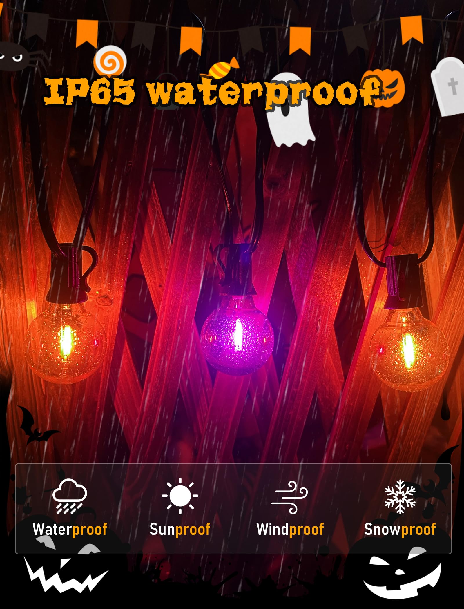 Abeja G40 LED String Lights, 25FT Orange Purple Outdoor Lights with 27 Shatterproof Bulbs, Perfect for Halloween Decor