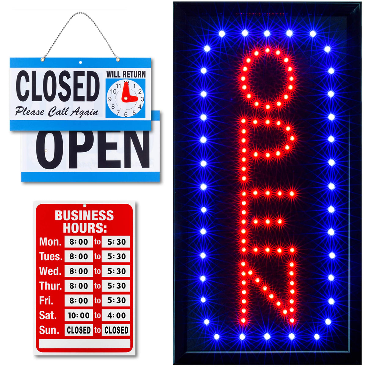 Ultima Led Neon Open Sign For Business: Vertical Lighted Sign Open With Flashing Mode - Indoor Electric Light Up Sign For Stores