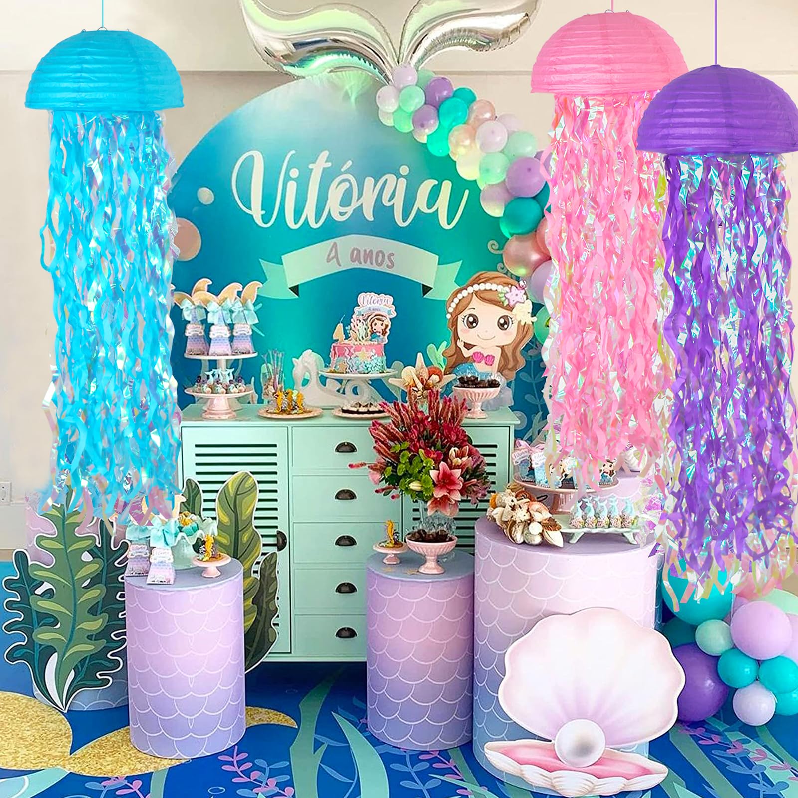 6 Packs Jellyfish Paper Lanterns Hanging Mermaid Wishes Lantern Ocean Theme Party Supplies Great For Kids Birthday Decors, Baby