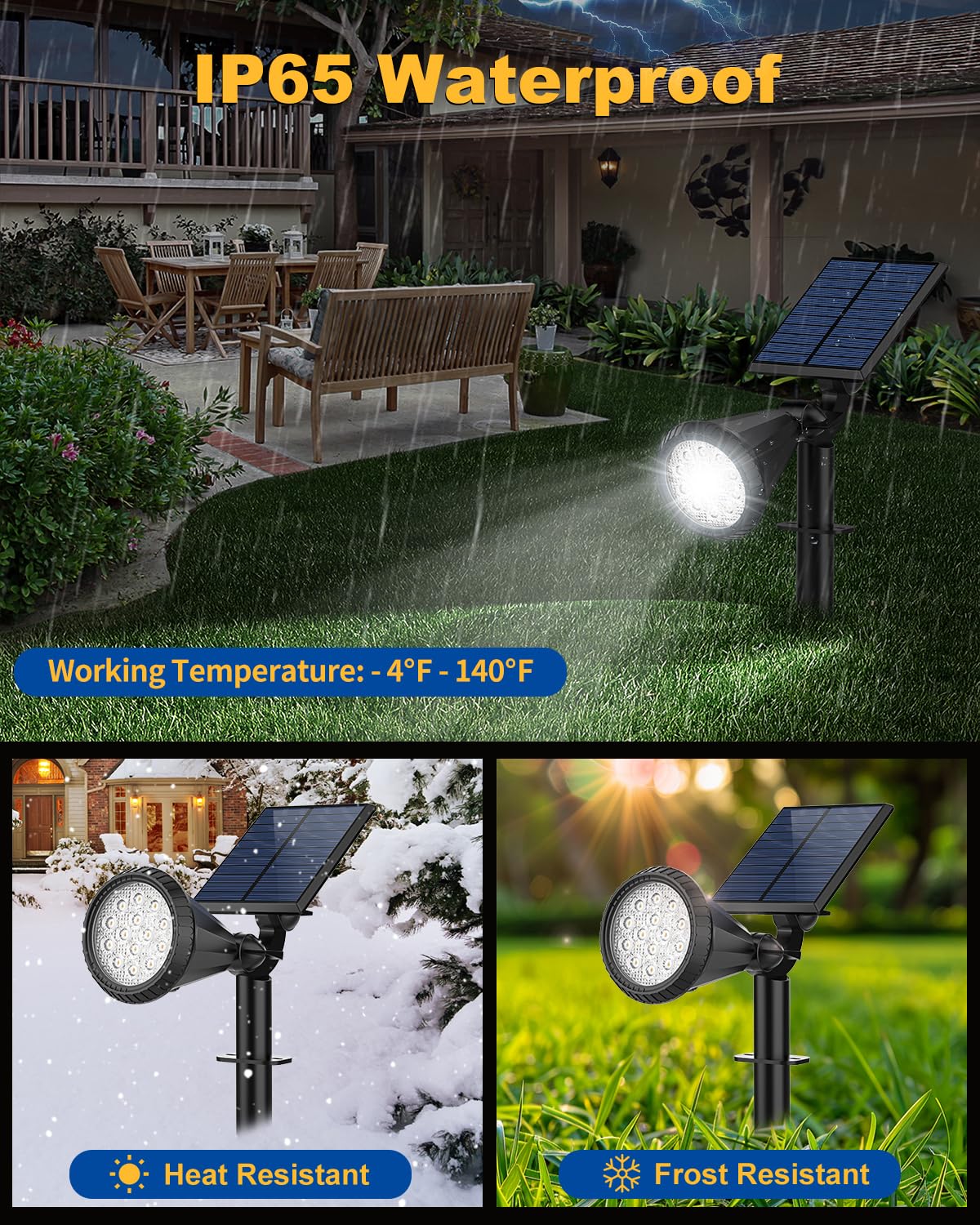 Fratink Solar Spot Lights Outdoor, 4 Pack, IP65 Waterproof, 2-in-1 Auto On/Off, Cool White, Model D03