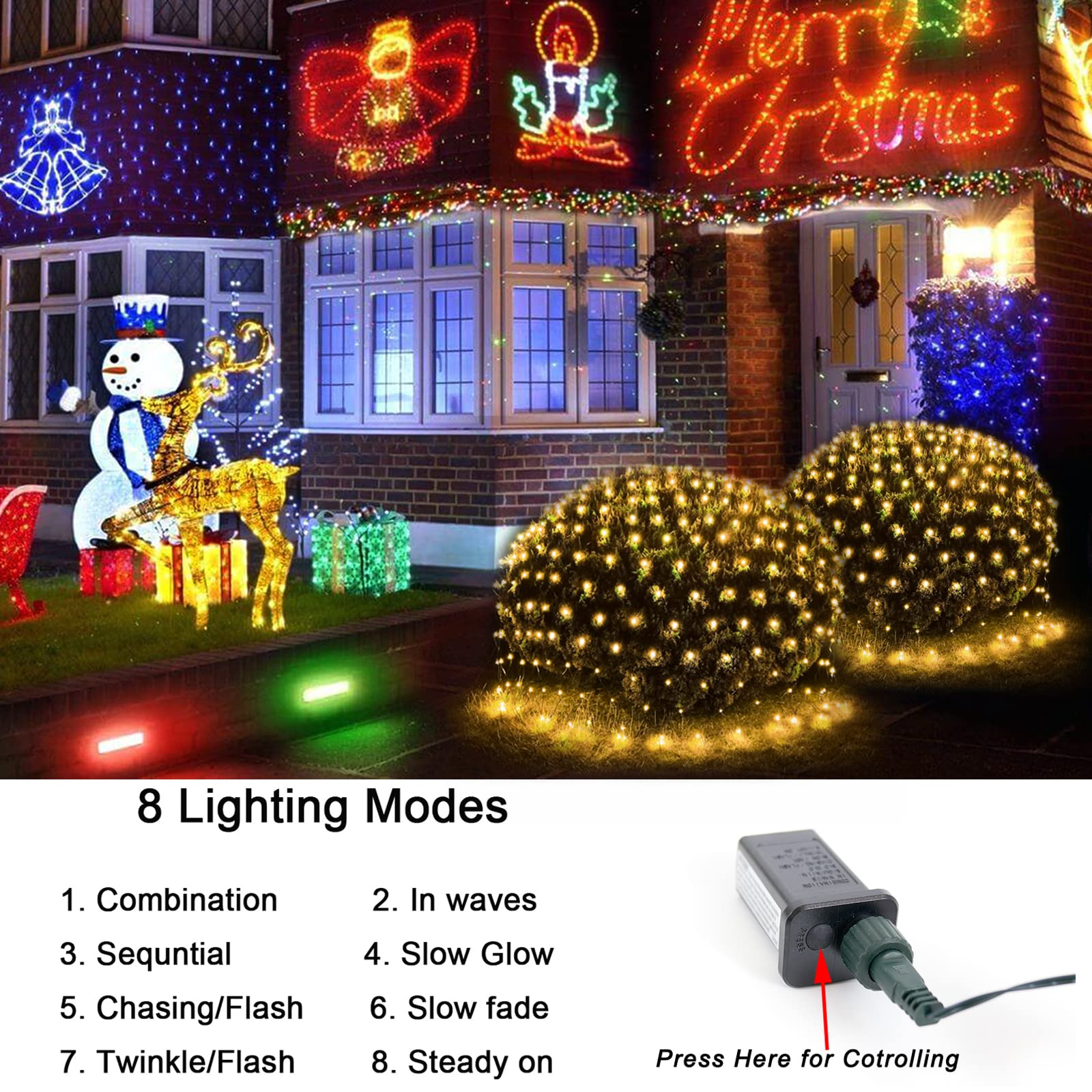 360Led Net Lights, 21Ft X 5Ft Connectable Christmas Outdoor String Mesh Lights With Memory Function, 8 Modes Waterproof Fairy Li