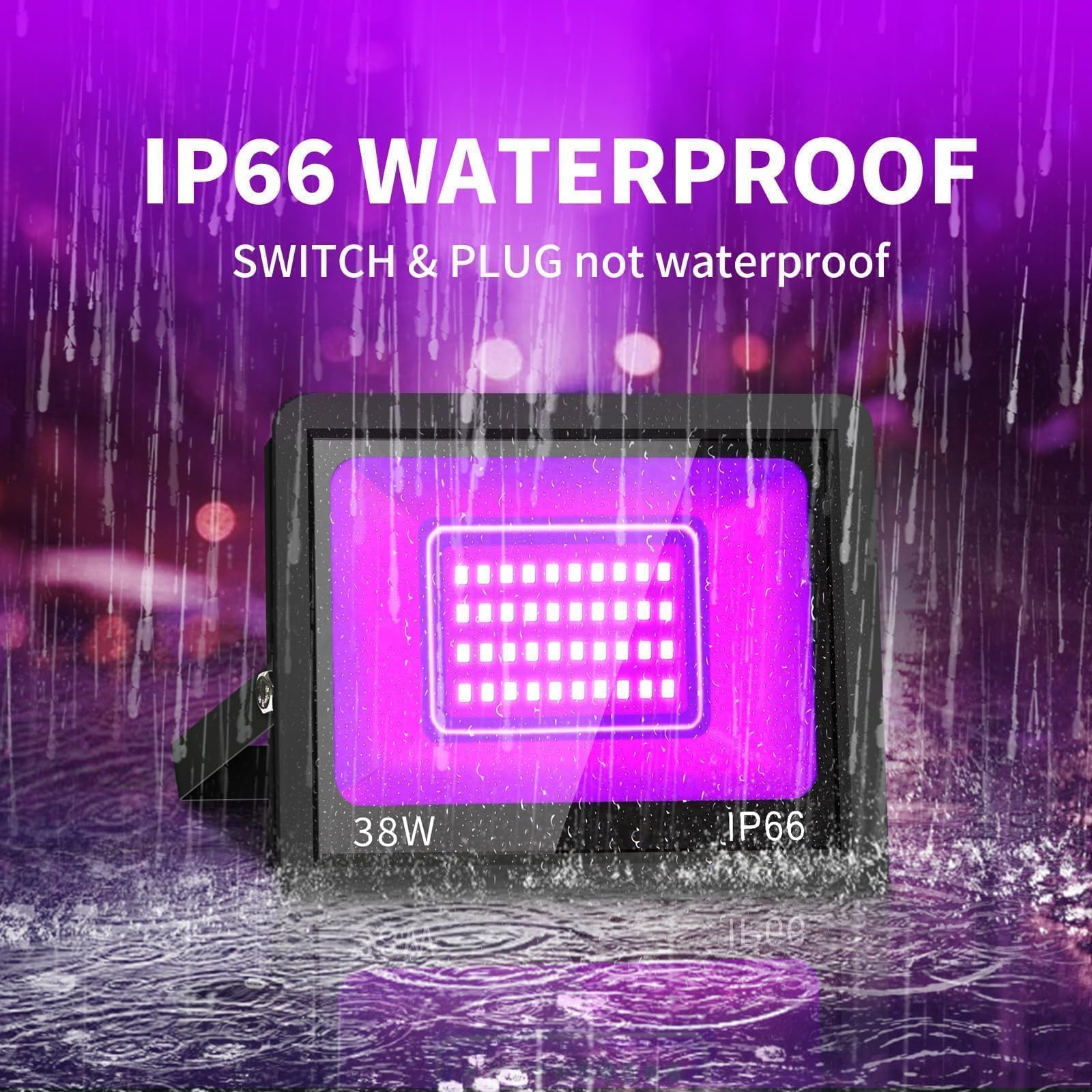 Thecham 38W Led Black Light - Waterproof Outdoor Flood Light For Halloween Party, 4 Pack