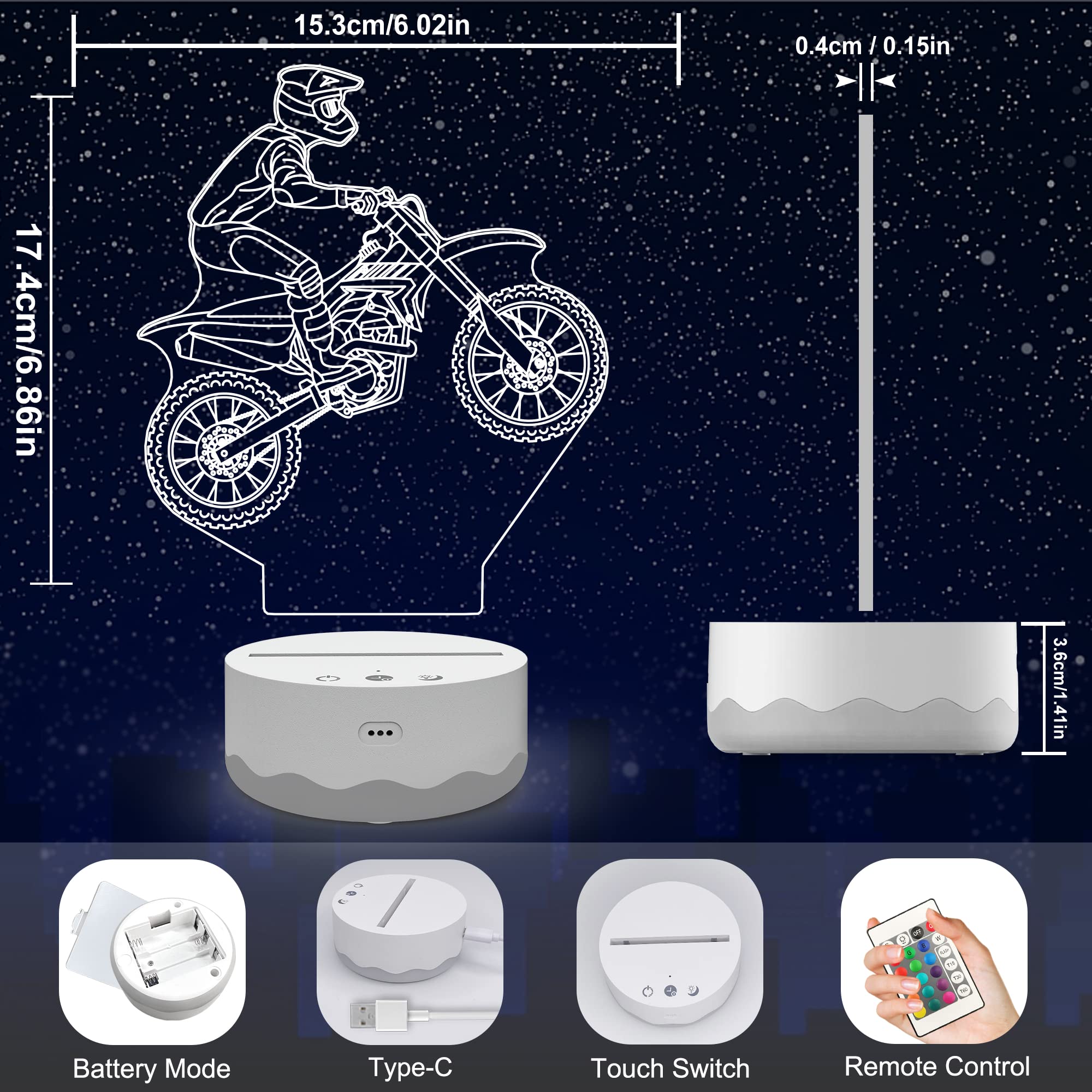 Dirt Bike Toys, Motocross 3D Night Light For Xmas Holiday Birthday Motorcycle Fan Gifts For Dirt Bike Lovers Riders Boys Men Wit