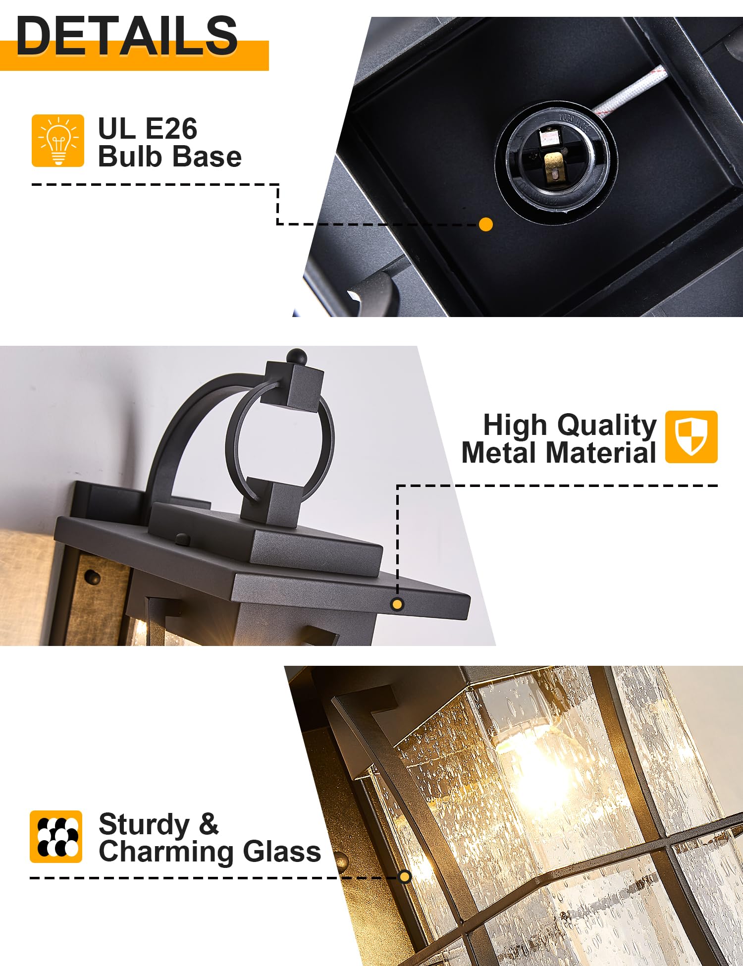 EERU Outdoor Wall Sconce - 18" H Large Black Metal Lantern with Clear Seeded Glass, Waterproof for Villa Porch Garage, Oil Rubbed Bronze