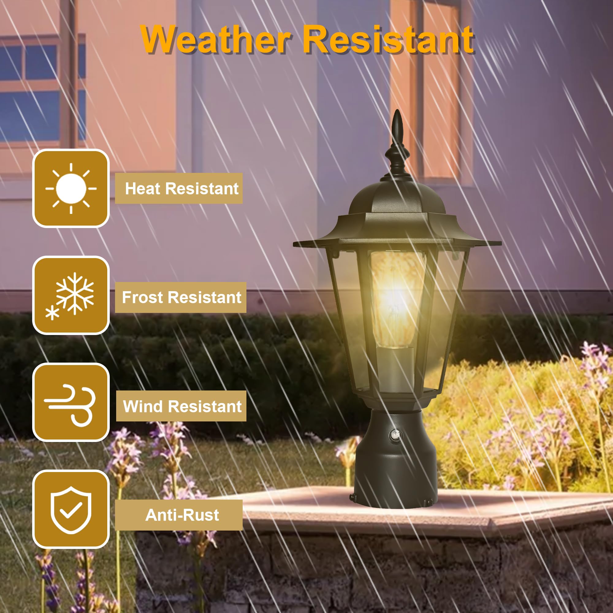 Outdoor Post Lights, Dusk To Dawn Lamp Post Light Fixture With E26 Socket, Exterior Post Lantern With Clear Glass Shade, Pillar