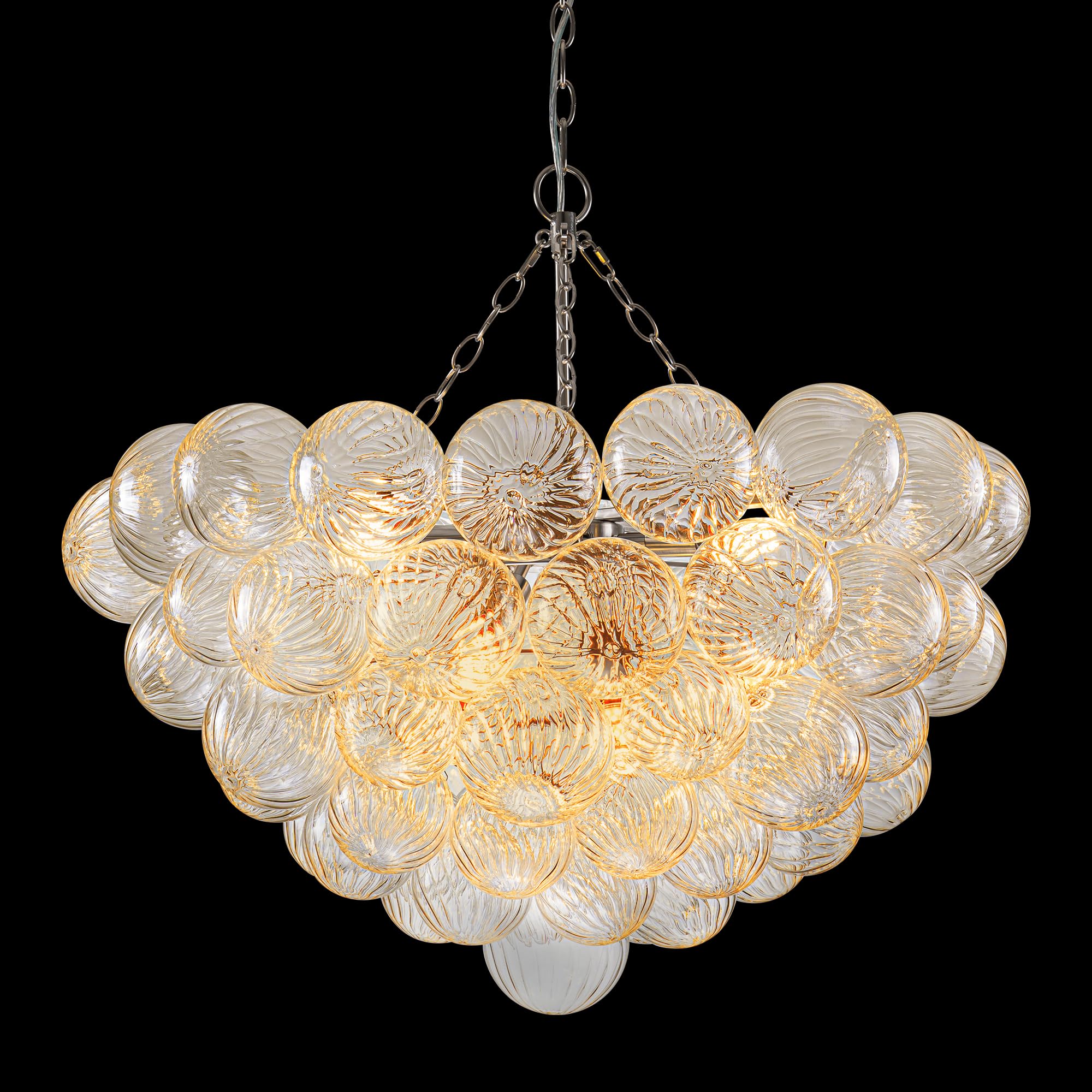 BeyPan Bubble Ball Glass Chandelier Brushed Nickle 32'' Dia Clear Swirled Globe Pendant Light Fixture for Dining Room Table Rest