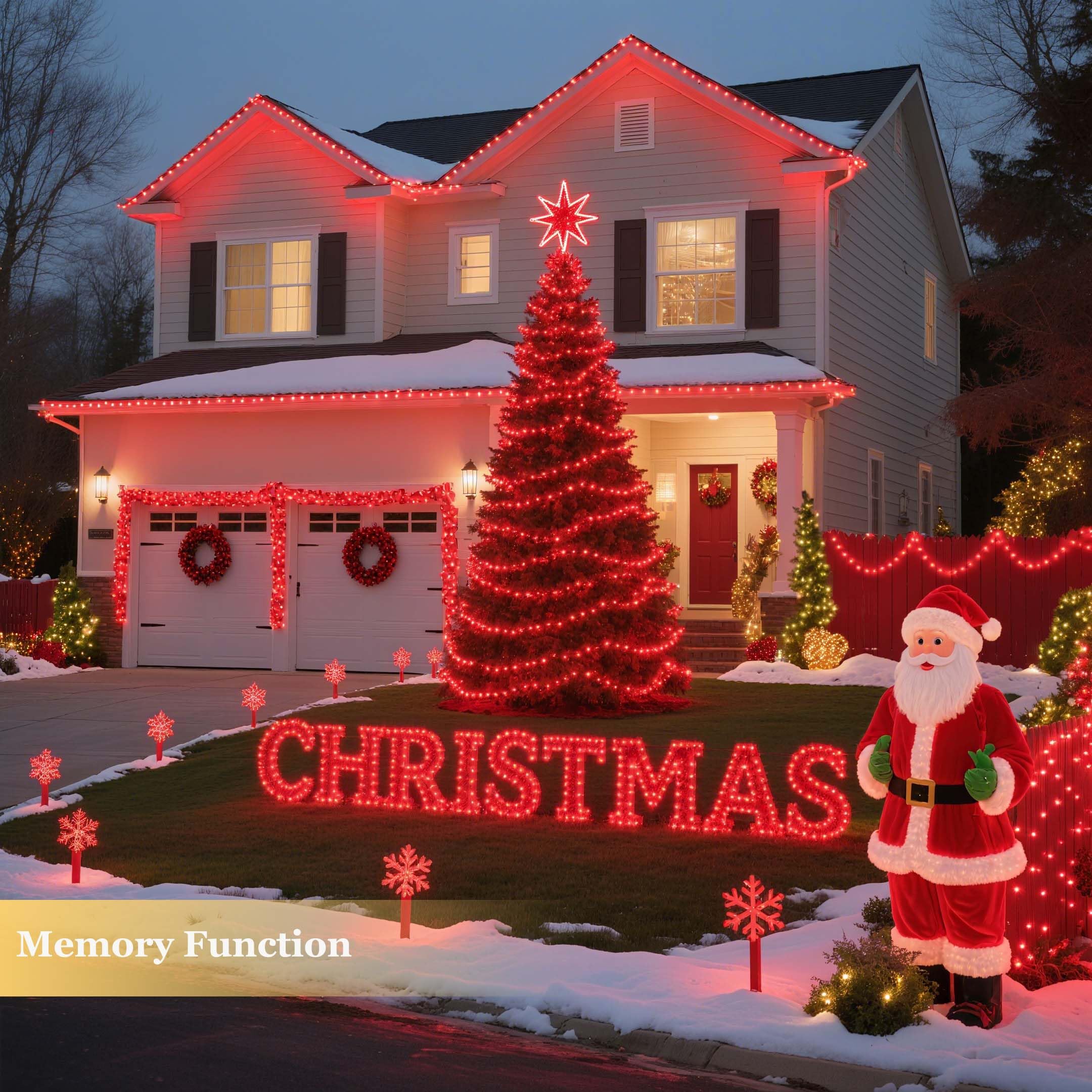 Tcamp 164Ft 500 Led Red Christmas Lights  8 Modes Christmas Tree Lights With Timer Memory Function  Green Wire Starry Fairy String Light For Xmas Tree Outdoor Indoor Decor