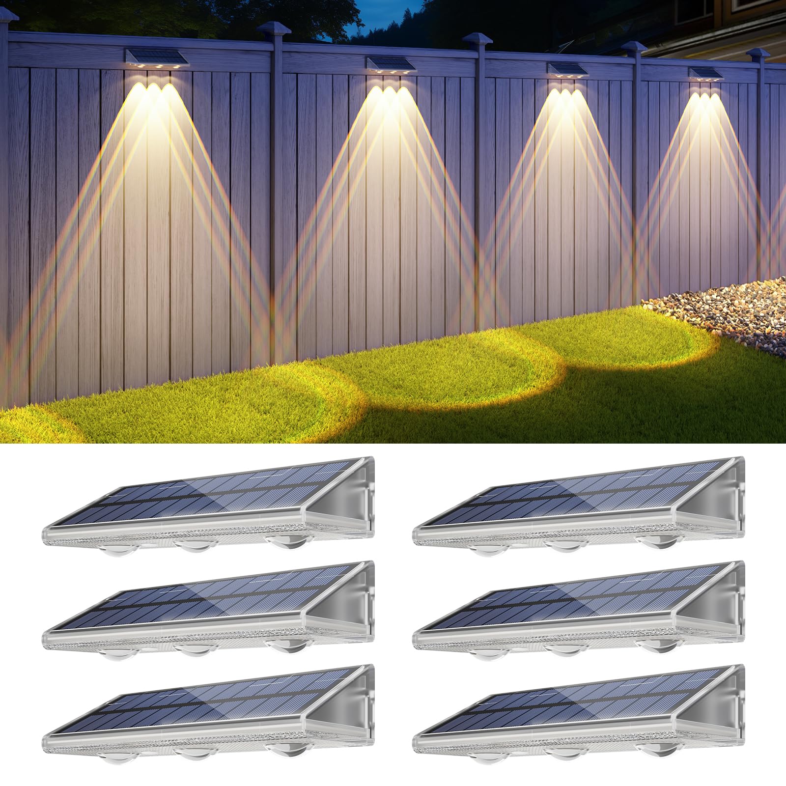 YiLaie Solar Fence Lights Outdoor-IP67 Waterproof 3000K/4500K/6500K,High Brightness LED Fence Lights Solar Powered,Solar Wall Li