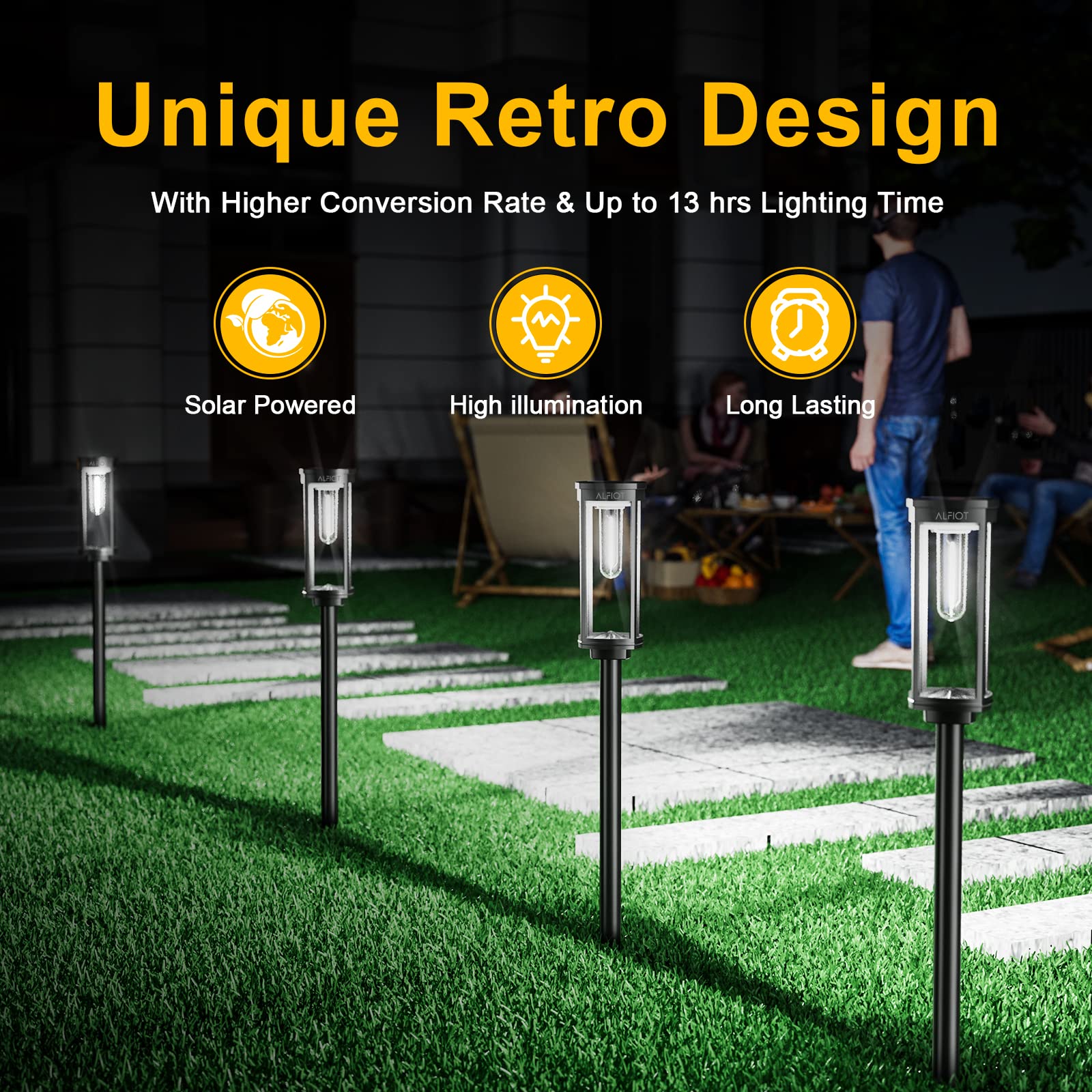 Alfiot Solar Pathway Lights Waterproof 8 Pack Upgraded Walkway Landscape Outdoor Driveway Auto On/Off Lights For Yard Lawn Patio