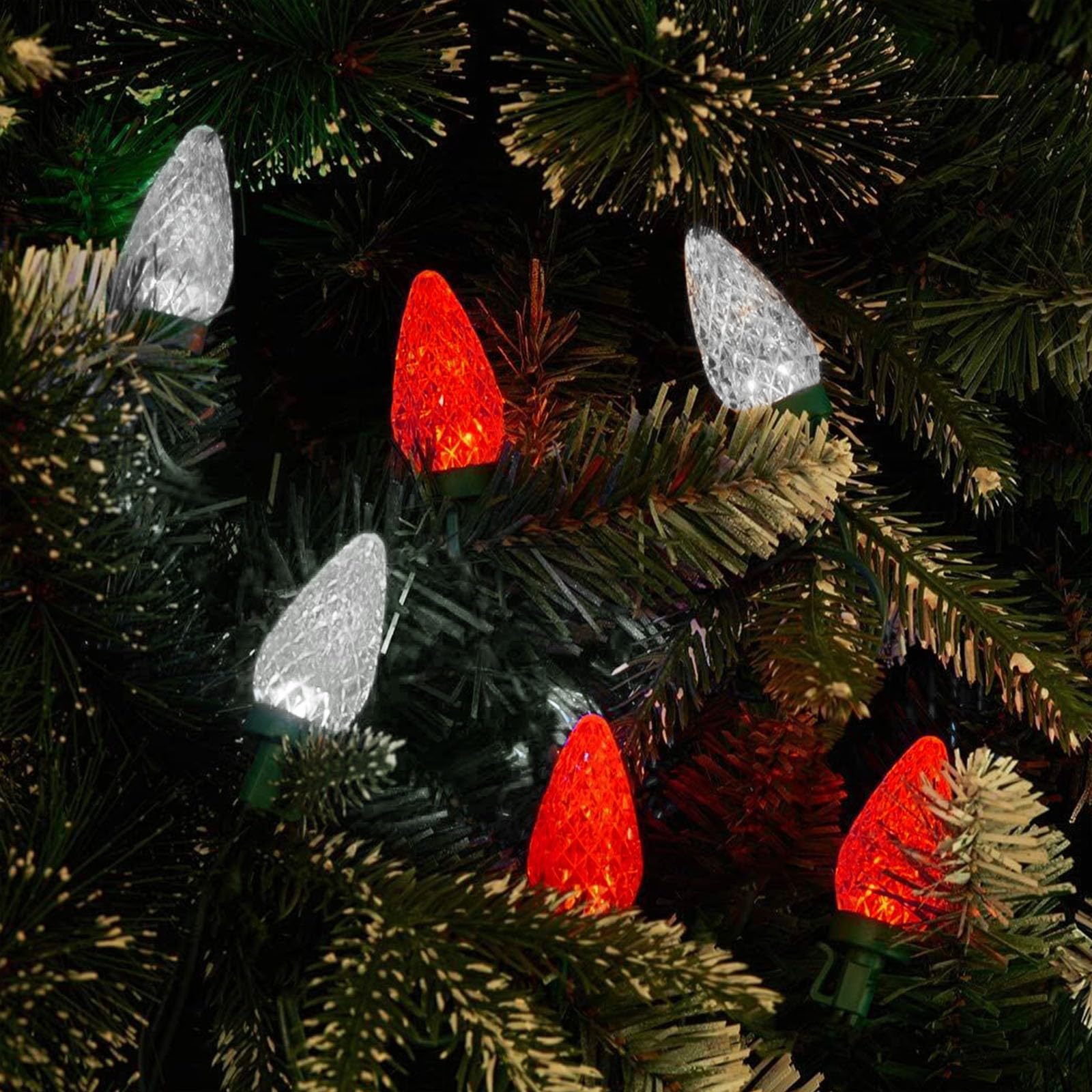 2-Pack Connectable Red And White C9 Christmas Led String Lights, Total 66 Ft 100 Led Christmas Lights Plug In With 29V Safe Adap