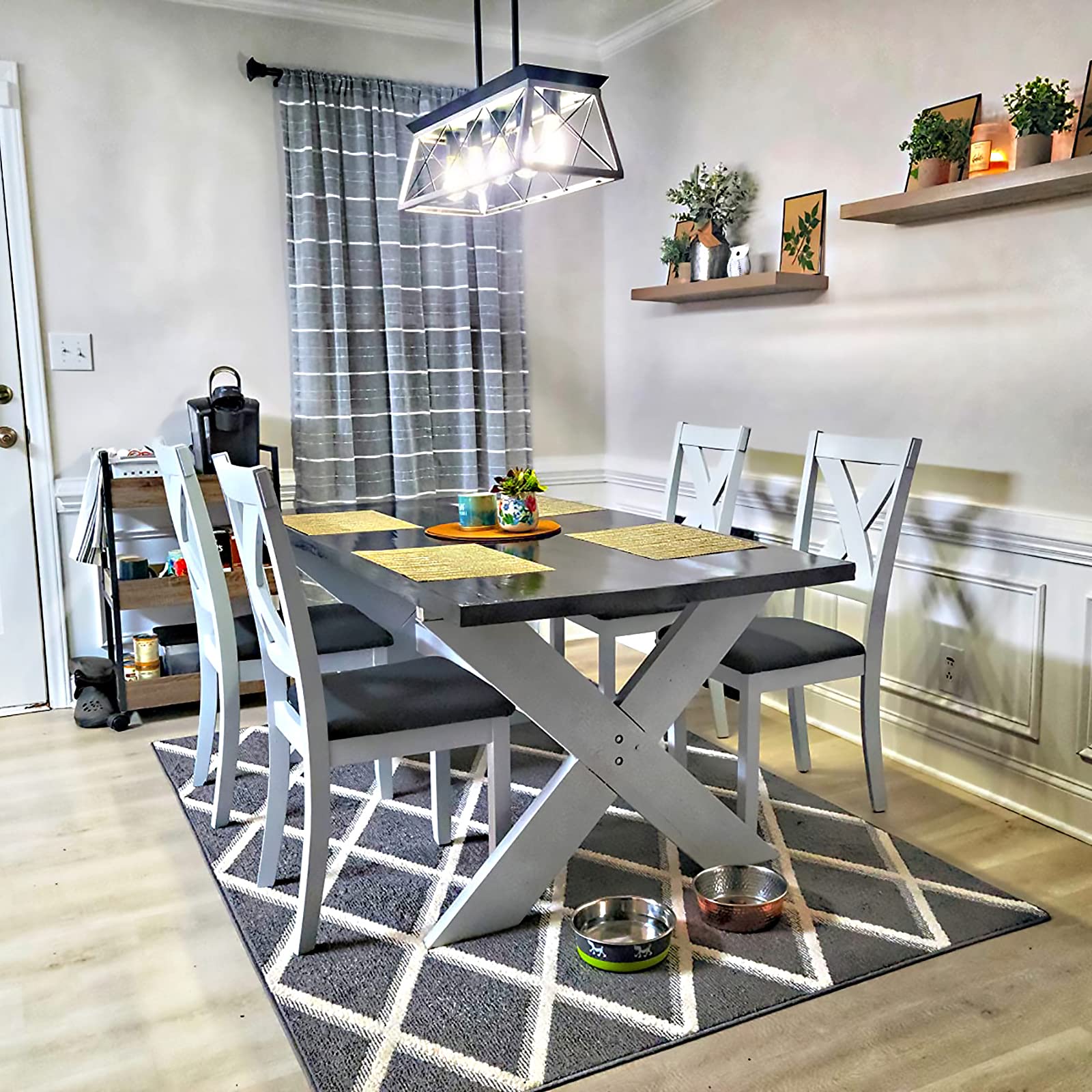 XIPUDA 5-Light Farmhouse Pendant Light Fixture, Metal Chandelier for Dining Room, White Rectangular Design, Model XPD-0009x