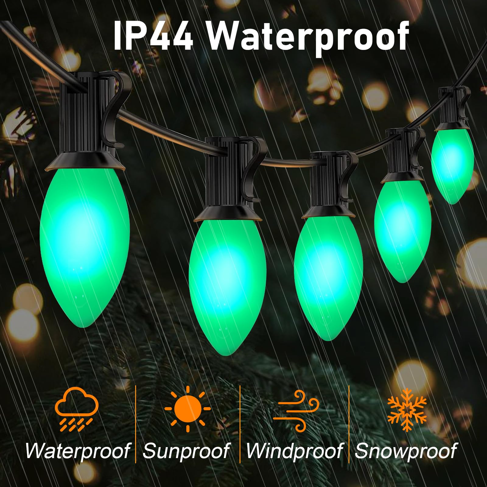 Goothy 25 Pack C9 Vintage Ceramic Green Christmas String Lights Bulbs, E17 Base 7W Incandescent Night Light Chandelier Bulbs For