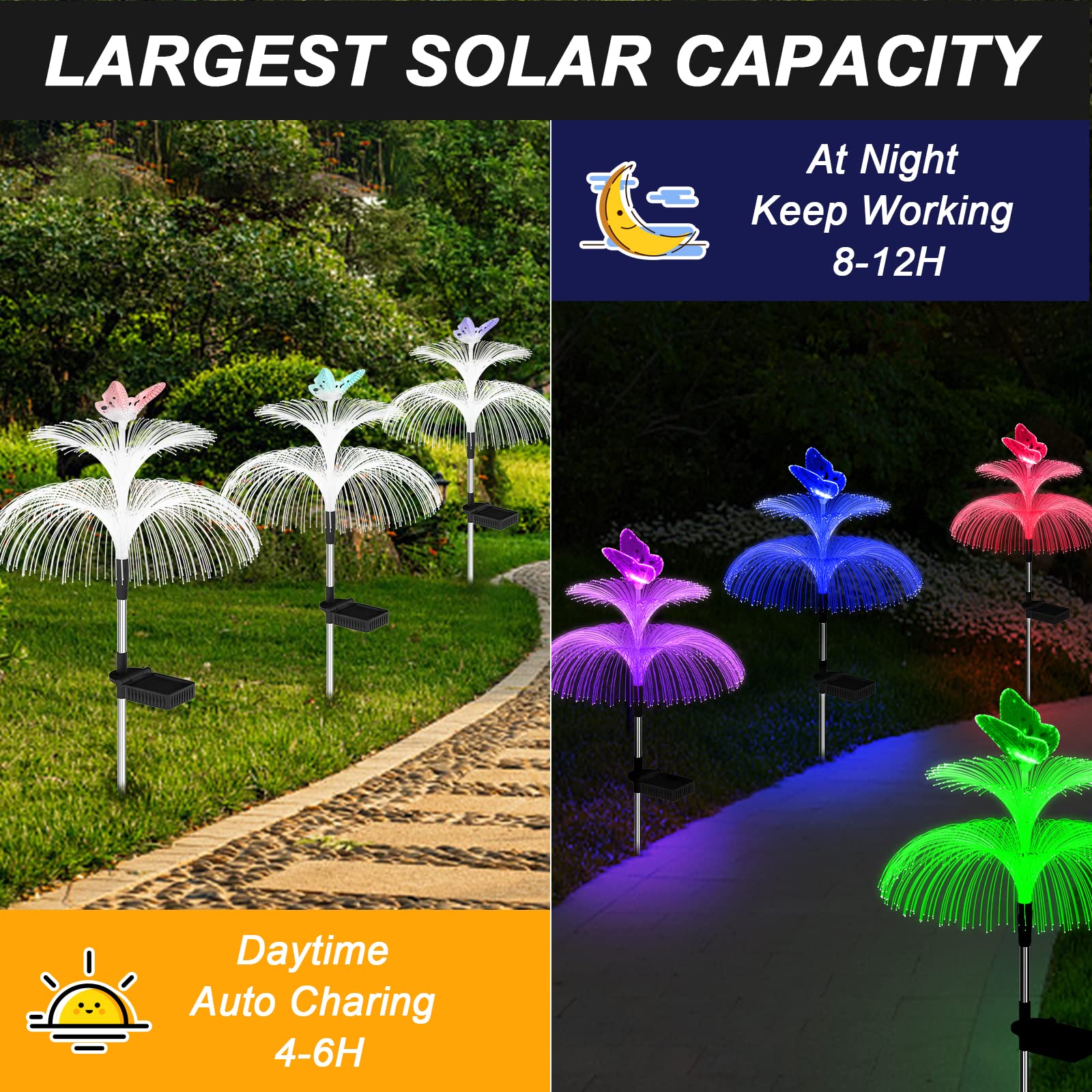 Weepong Solar Garden Lights, Waterproof Decorative Jellyfish & Butterfly, 7 Color Gradients, 3 Pack