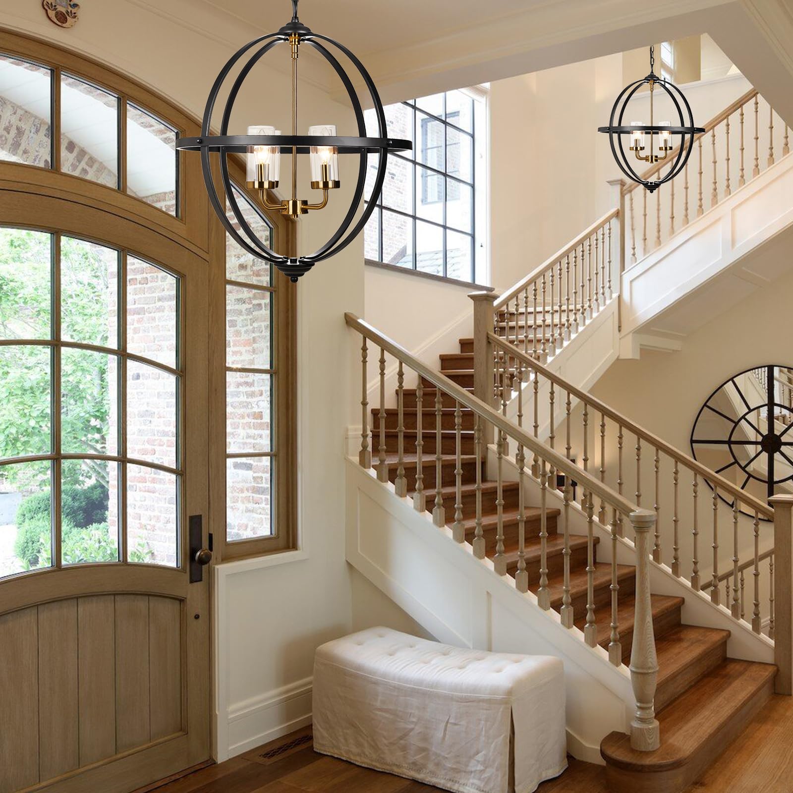 Treekee 20&quot; 4-Light Black And Gold Globe Chandelier Pendant Light For Kitchen & Living Room