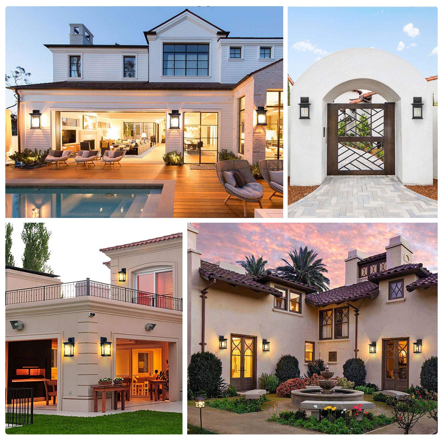 Tobusa 2-Pack Outdoor Wall Lanterns, Dusk To Dawn Sensor, Waterproof Black Sconce, Seeded Glass