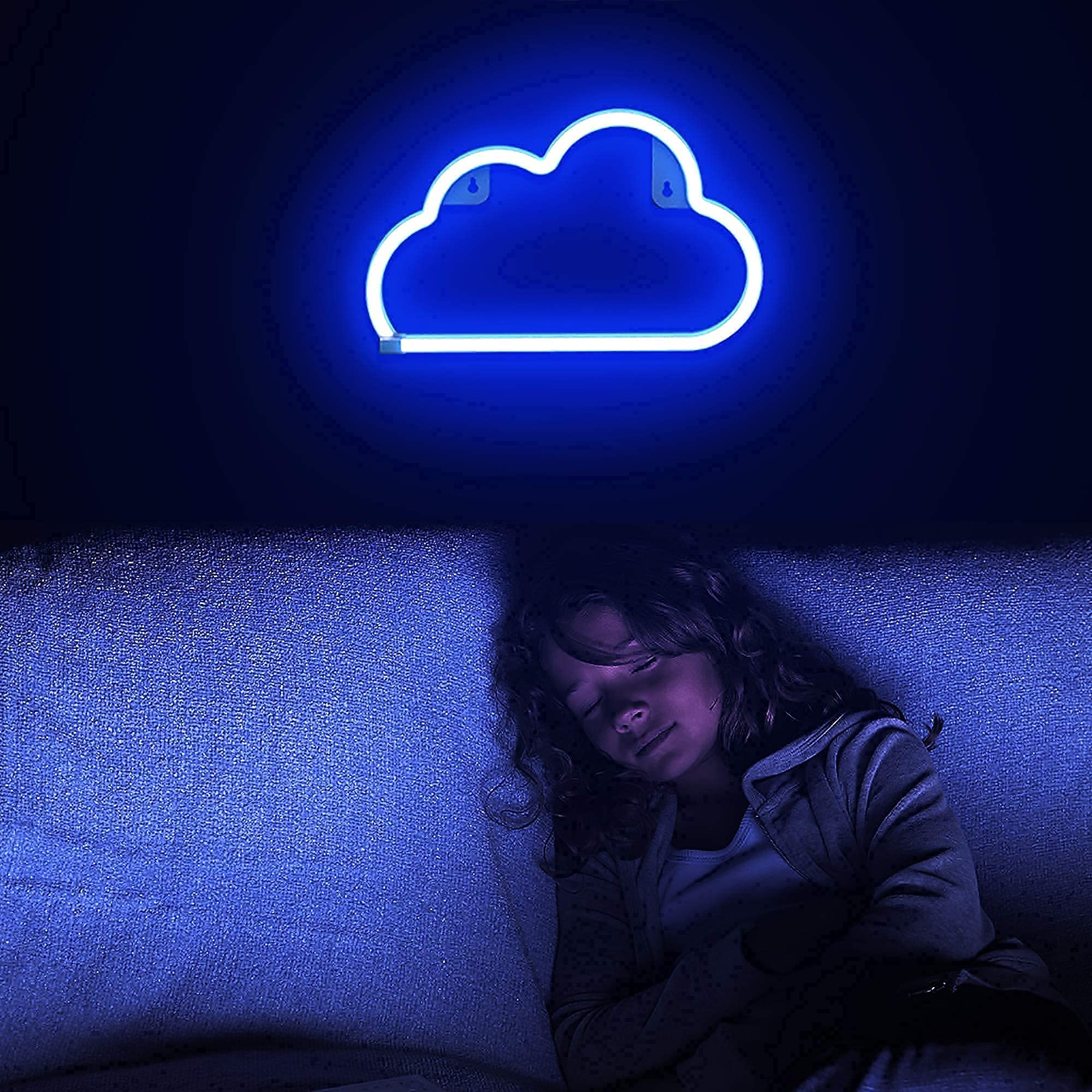 Lumoonosity Cloud Neon Sign - Usb Powered Blue Led Light For Wall Decor, Aesthetic Bedroom & Gaming Room - Model Nscloud