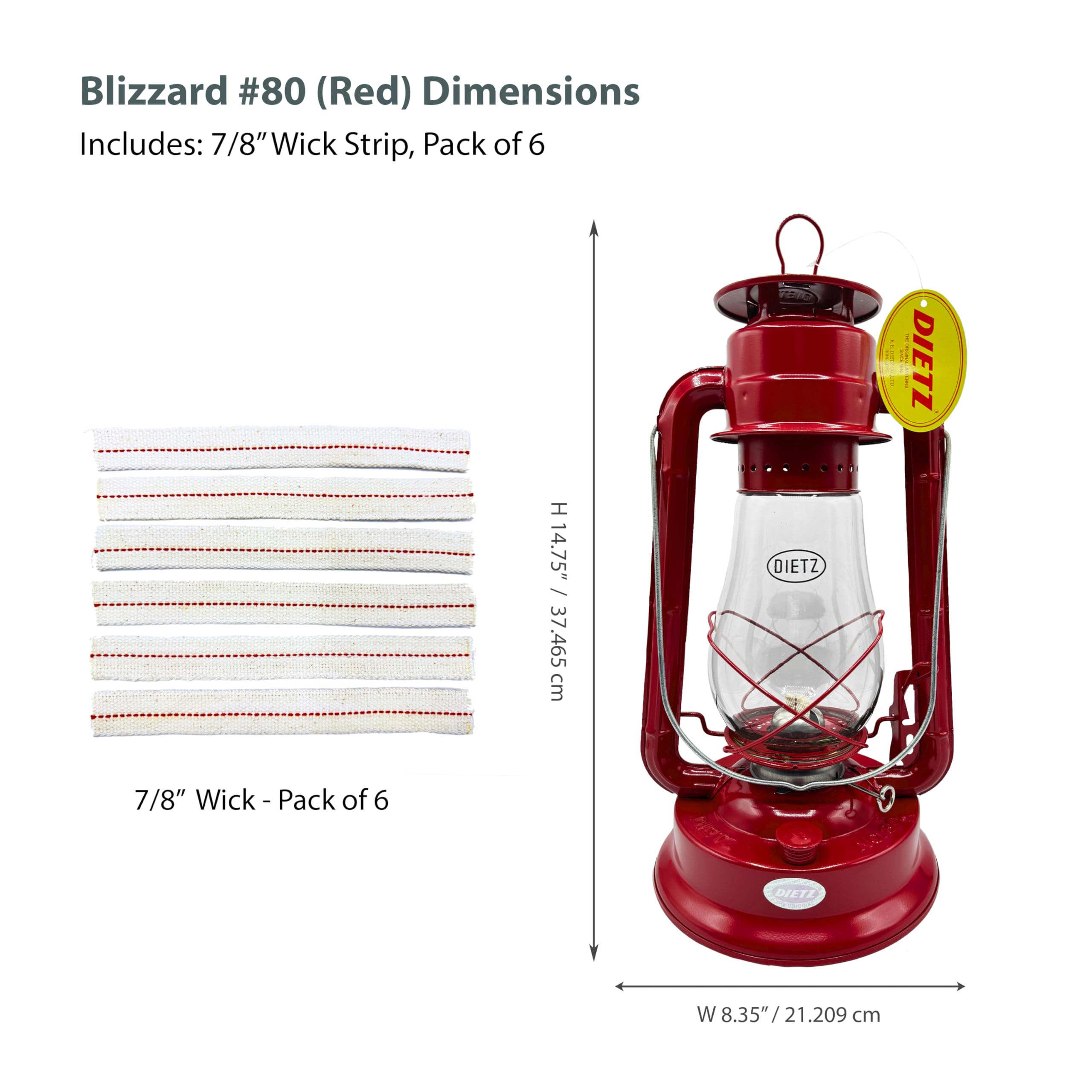 LIGHT OF MINE Blizzard Oil Lantern - Dietz #80, Red, Borosilicate Glass, Includes 7/8" Replacement Wick Strips